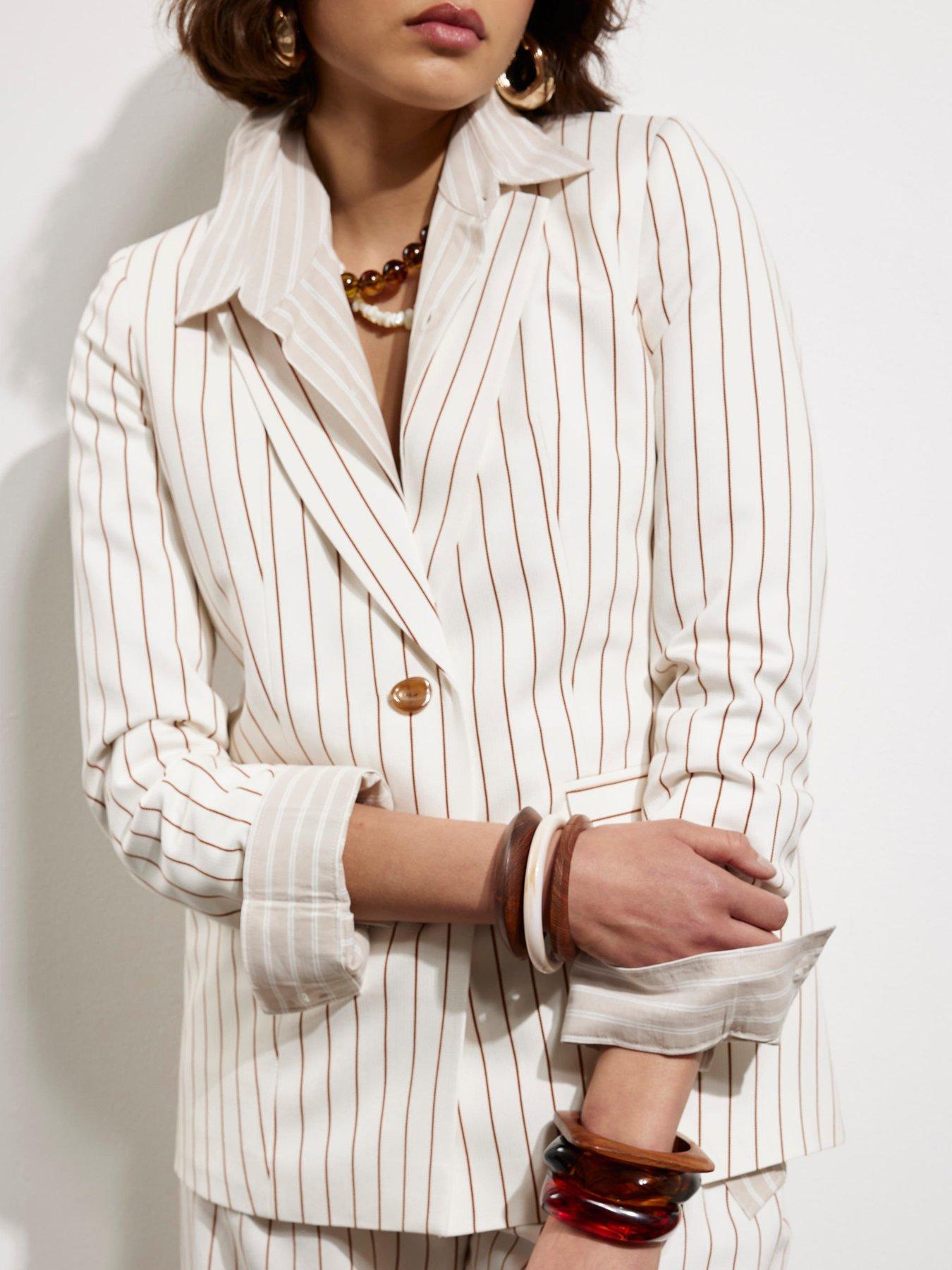 Image 4 of 4 of River Island Stripe Oversized Blazer - White