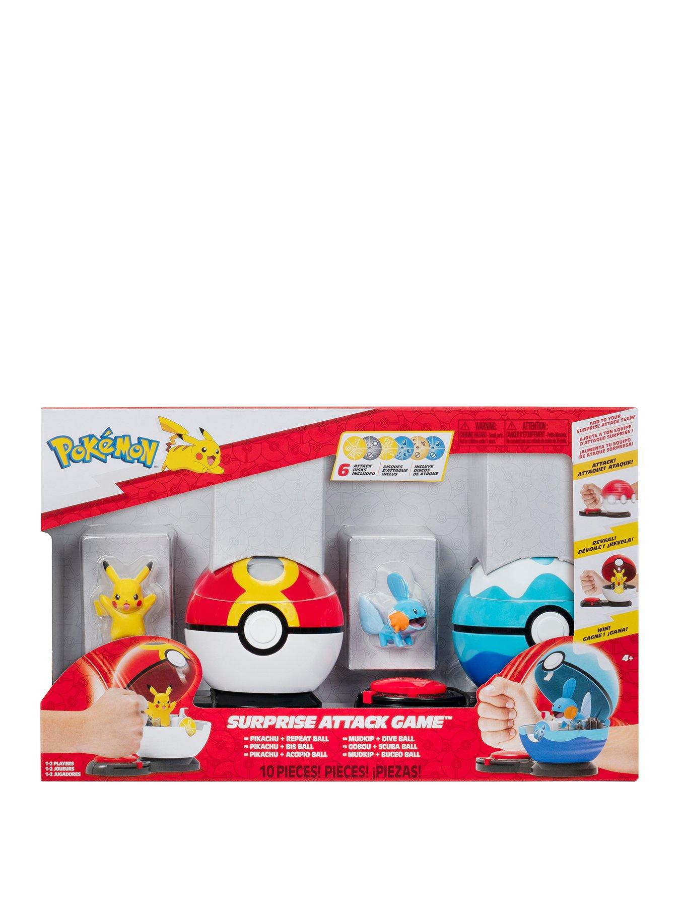 pokemon-pokemon-surprise-attack-game-2-inch-pikachu-with-repeat-ball-and-2-inch-mudkip-with-dive-ball-plus-six-attack-discs