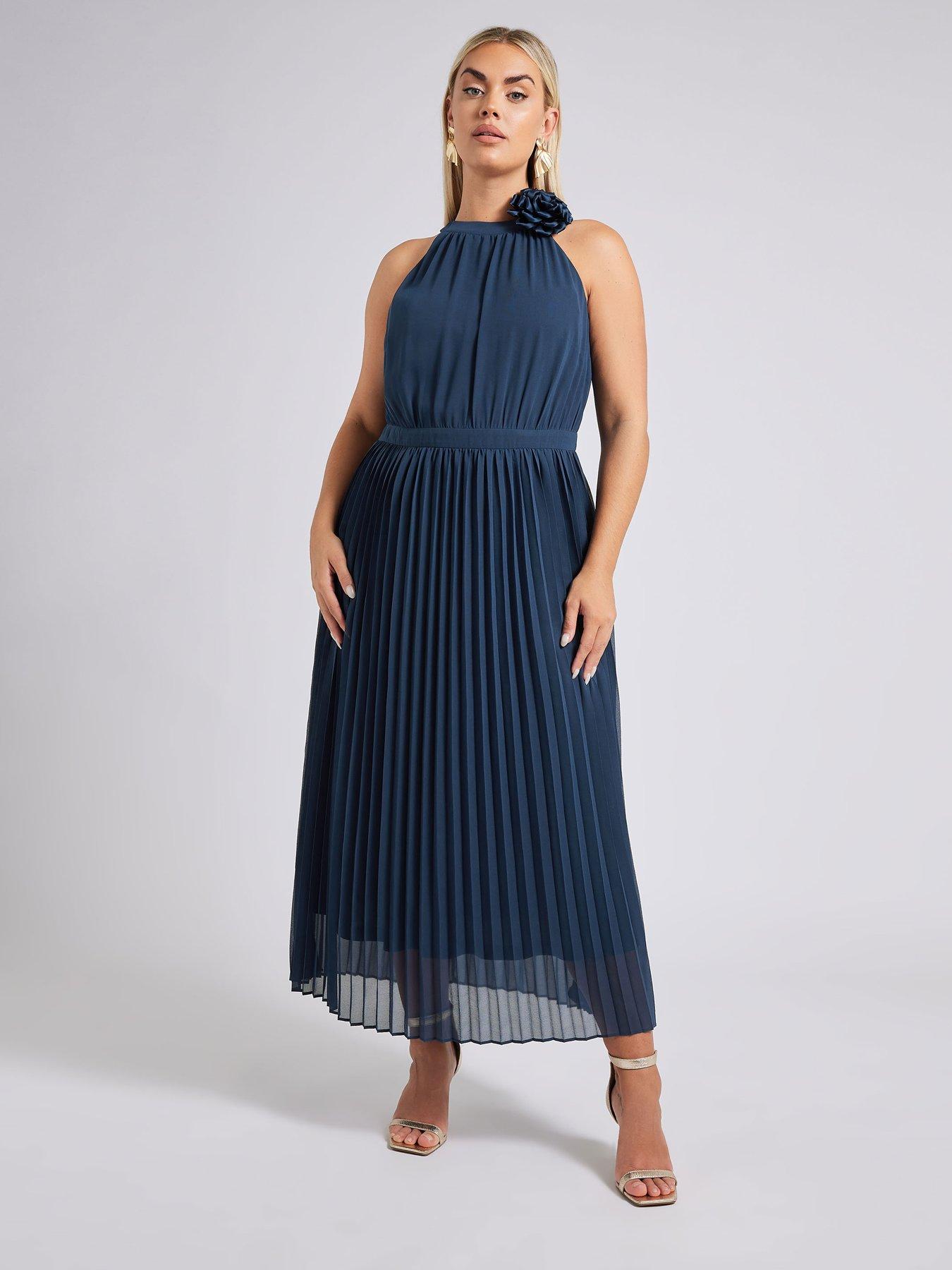 yours-pleated-choker-corsage-dress-navy