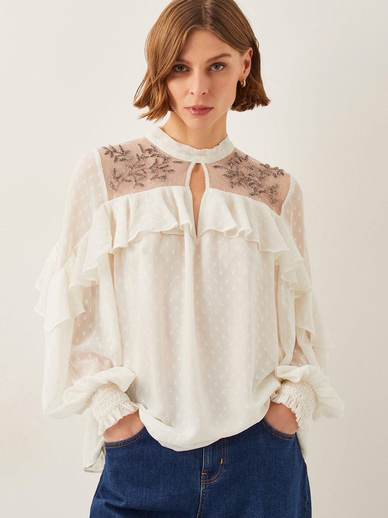 Image 1 of 5 of Monsoon Debbie Spot Blouse - Cream