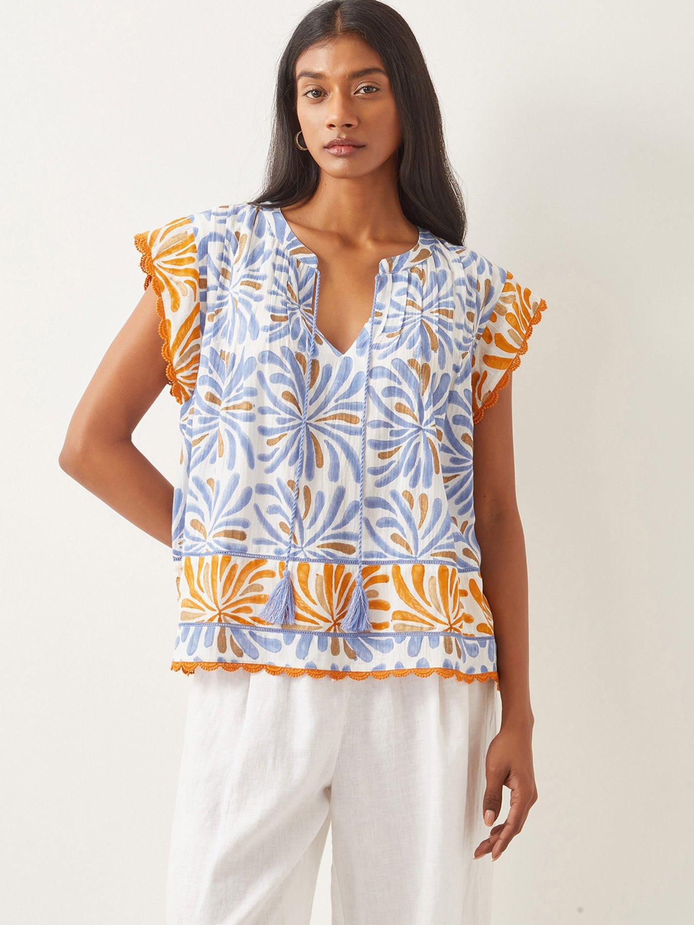 Image 1 of 5 of Monsoon Cece Woodblock Top - Blue