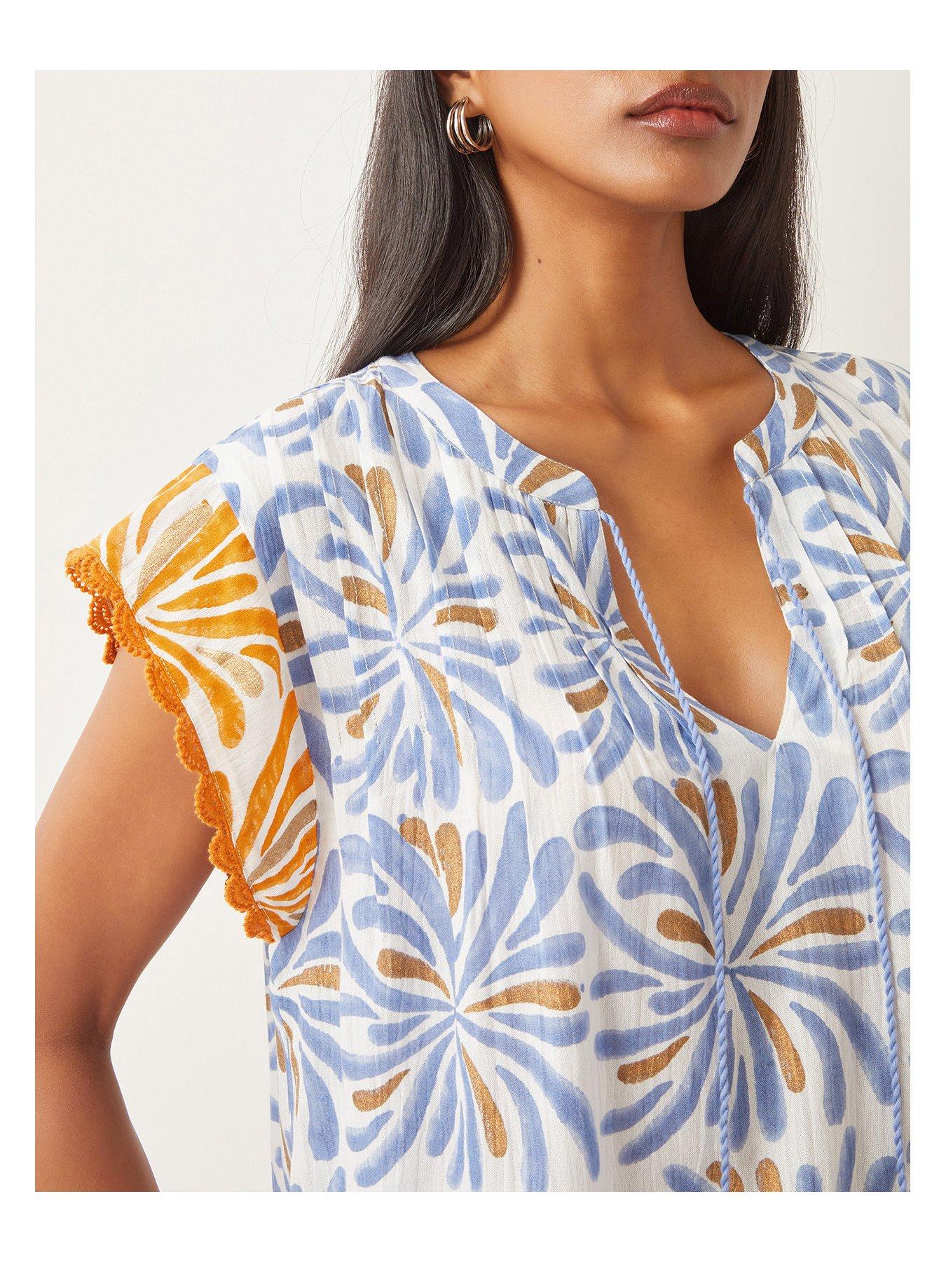 Image 4 of 5 of Monsoon Cece Woodblock Top - Blue