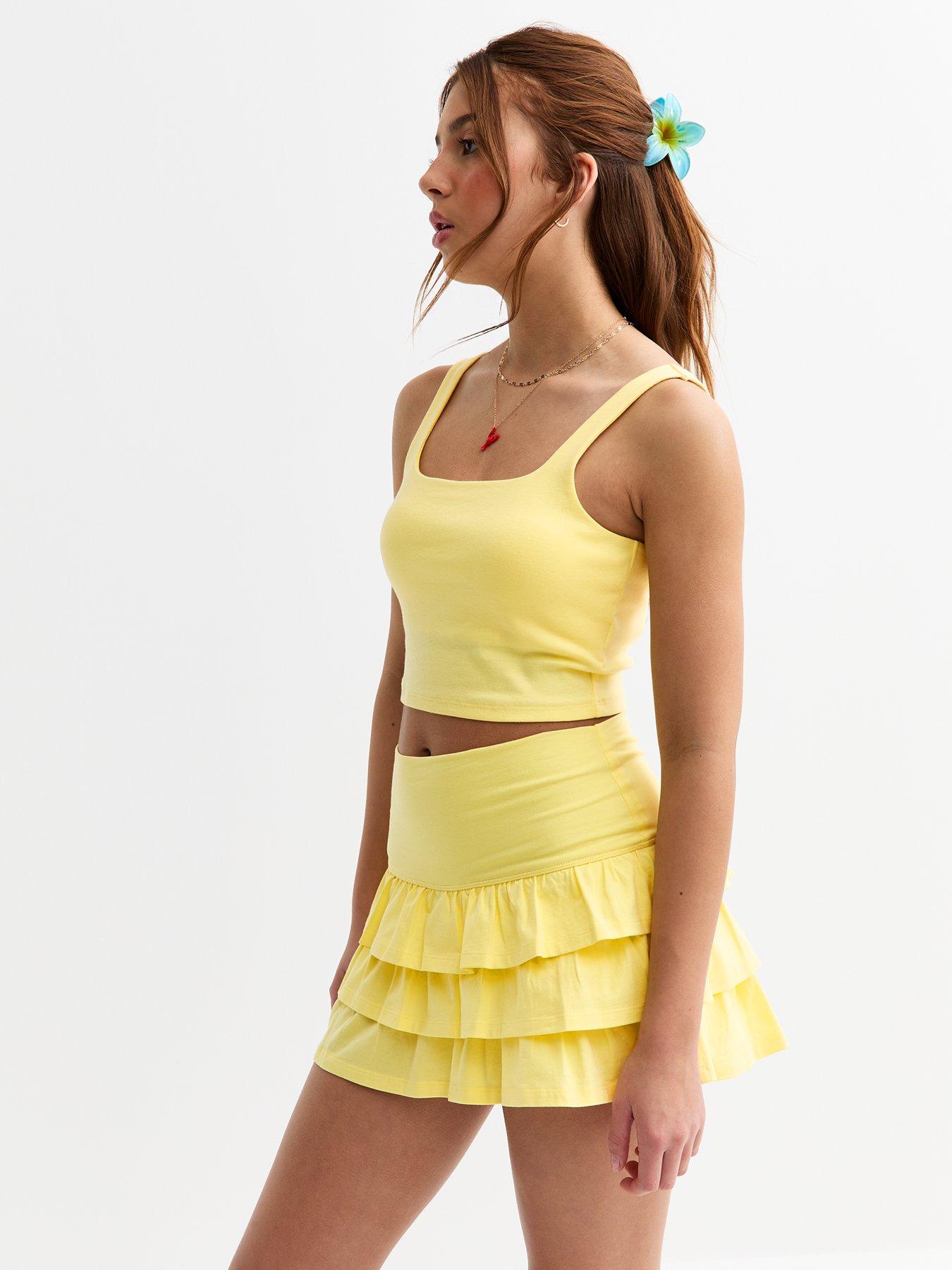 Image of New Look 915 Girls Light Yellow Jersey Tiered Rara Skort