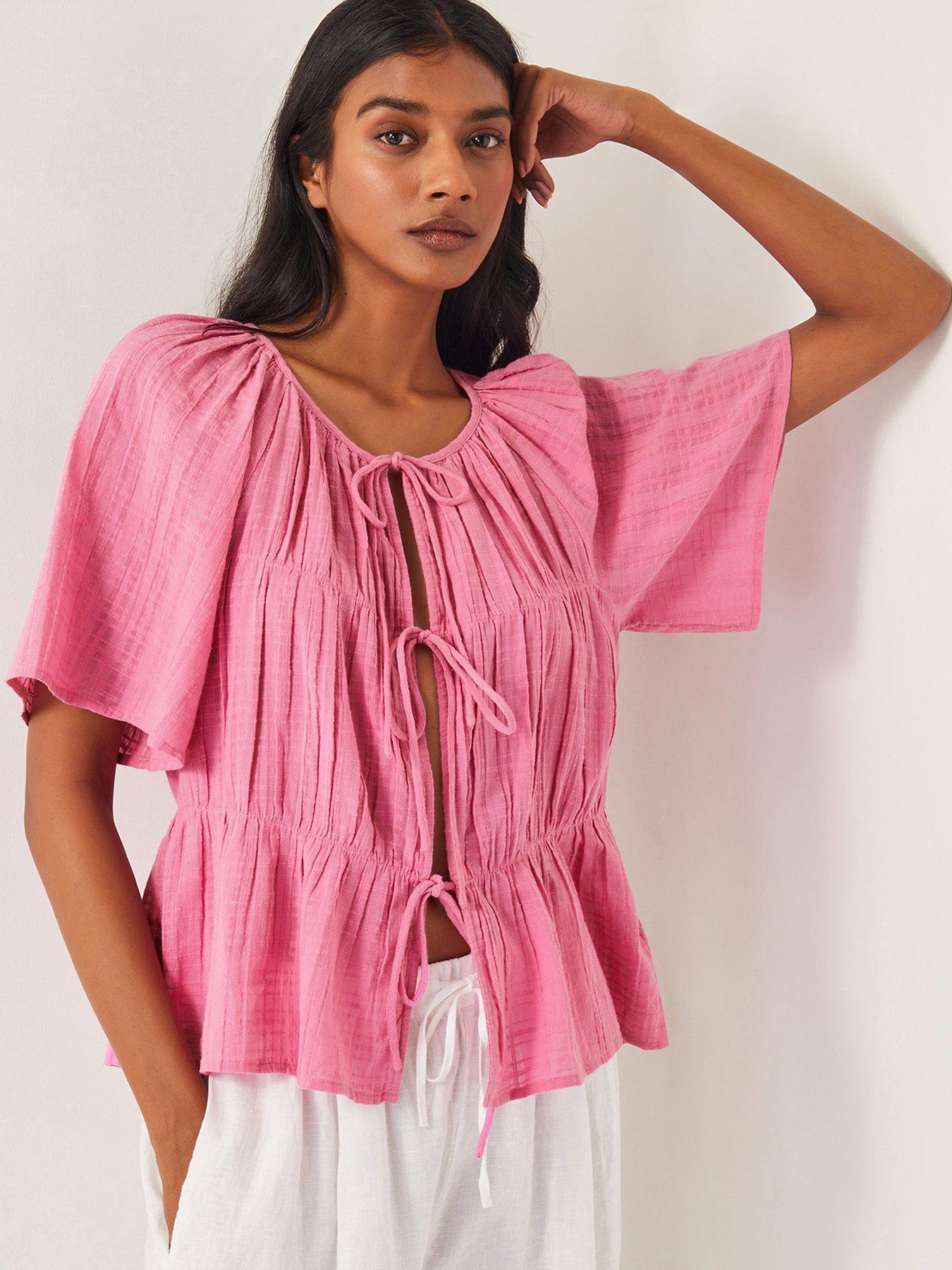 monsoon-marlee-short-sleeve-tie-front-top-pink