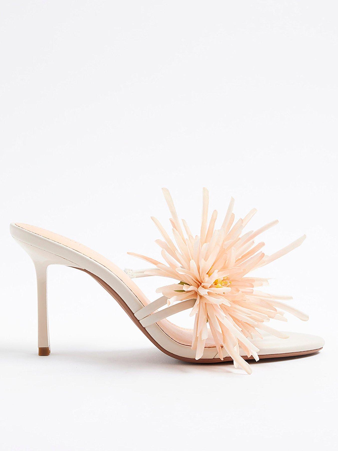 Image 1 of 5 of River Island Flower Heeled Sandals - Light Pink