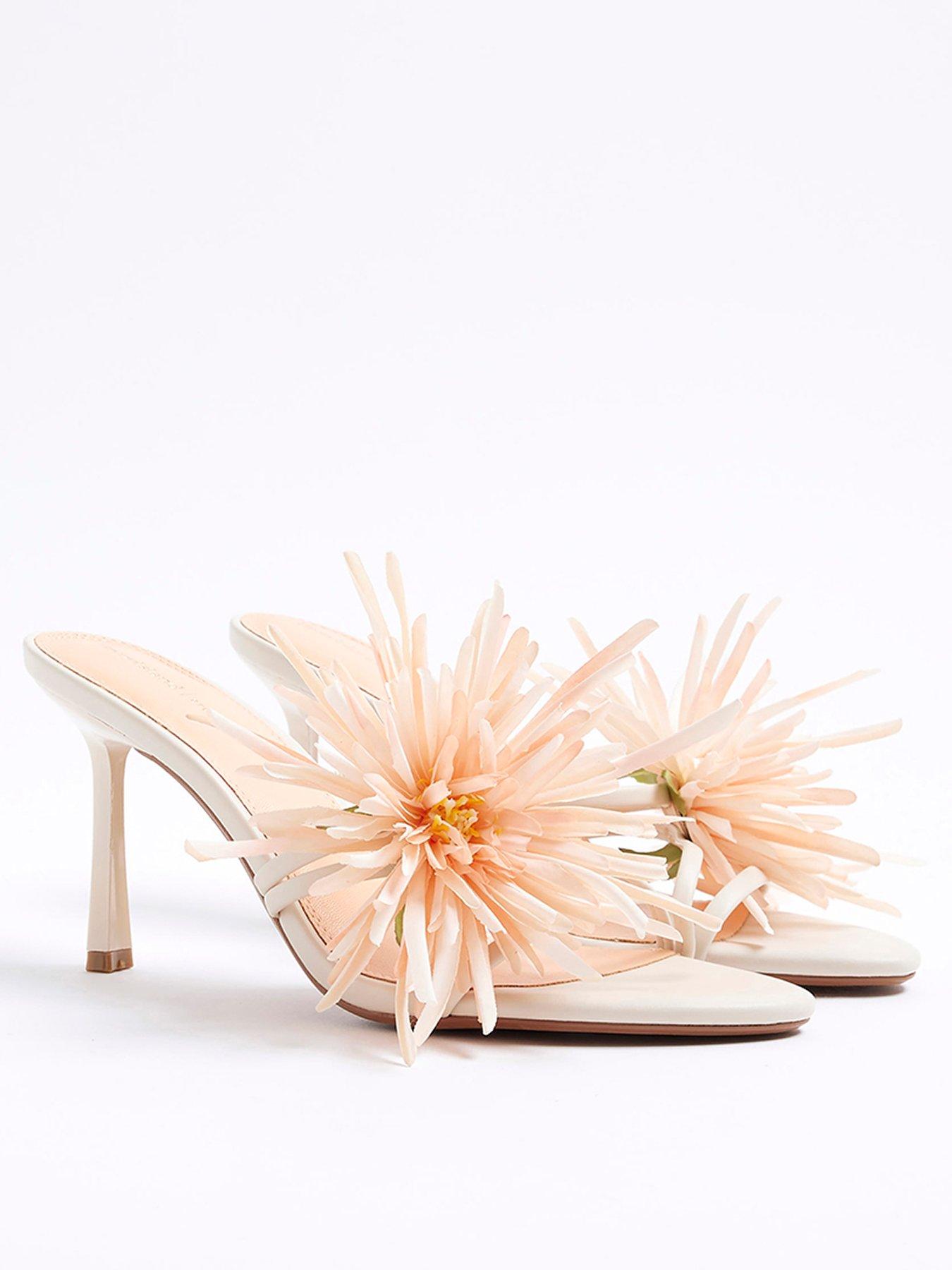 Image 4 of 5 of River Island Flower Heeled Sandals - Light Pink