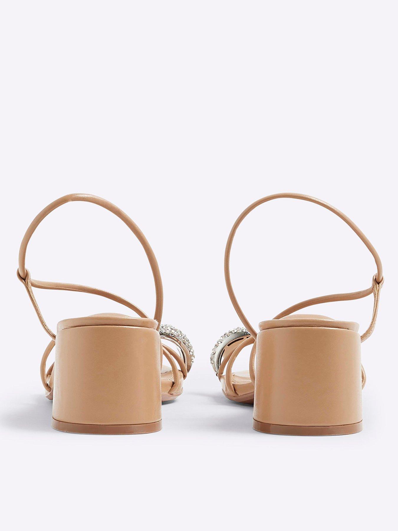 Image 3 of 6 of River Island Diamante Toe Loop Block Heel - Light Beige