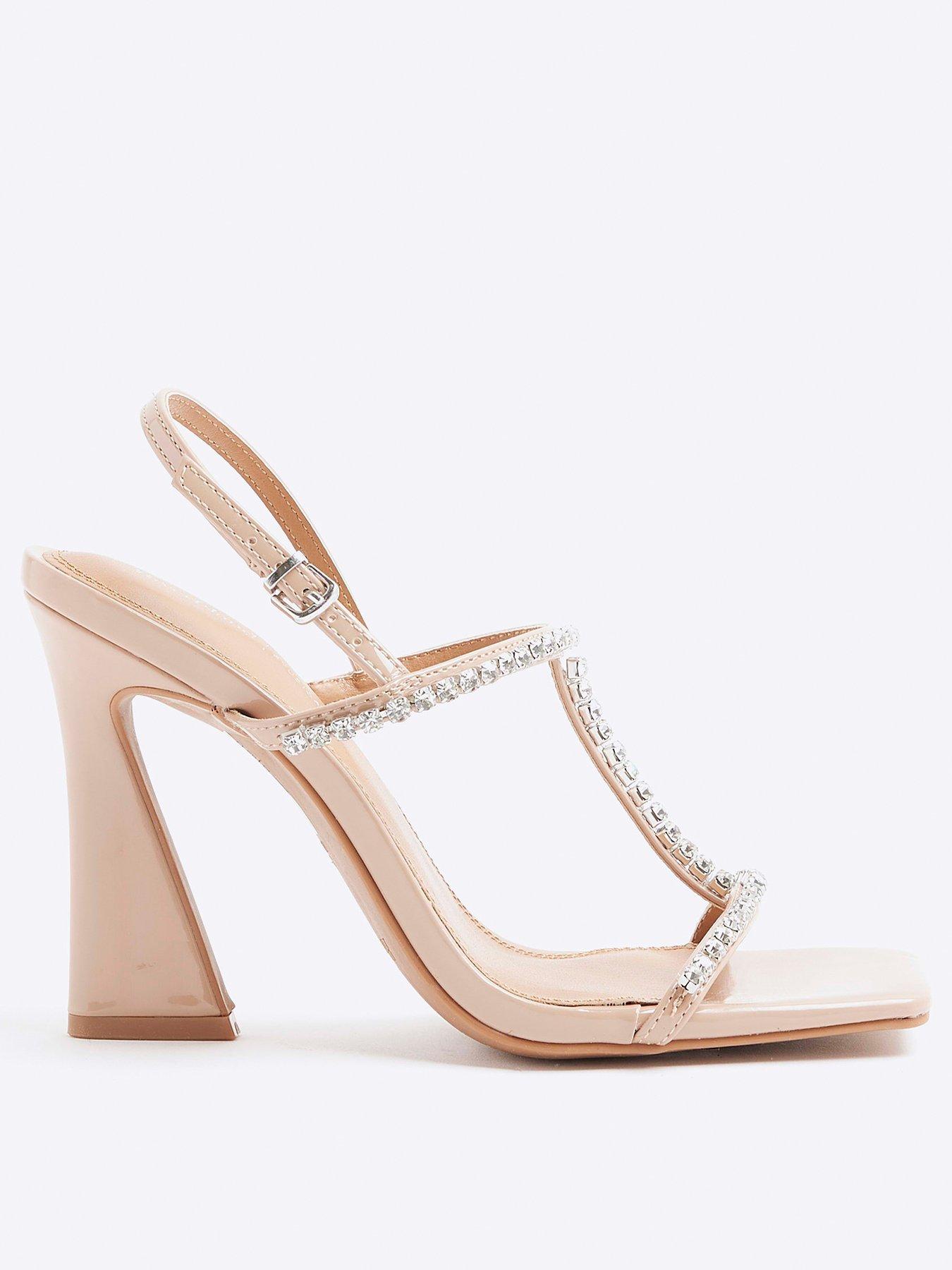 River Island Diamante T Bar Heel - Light Pink