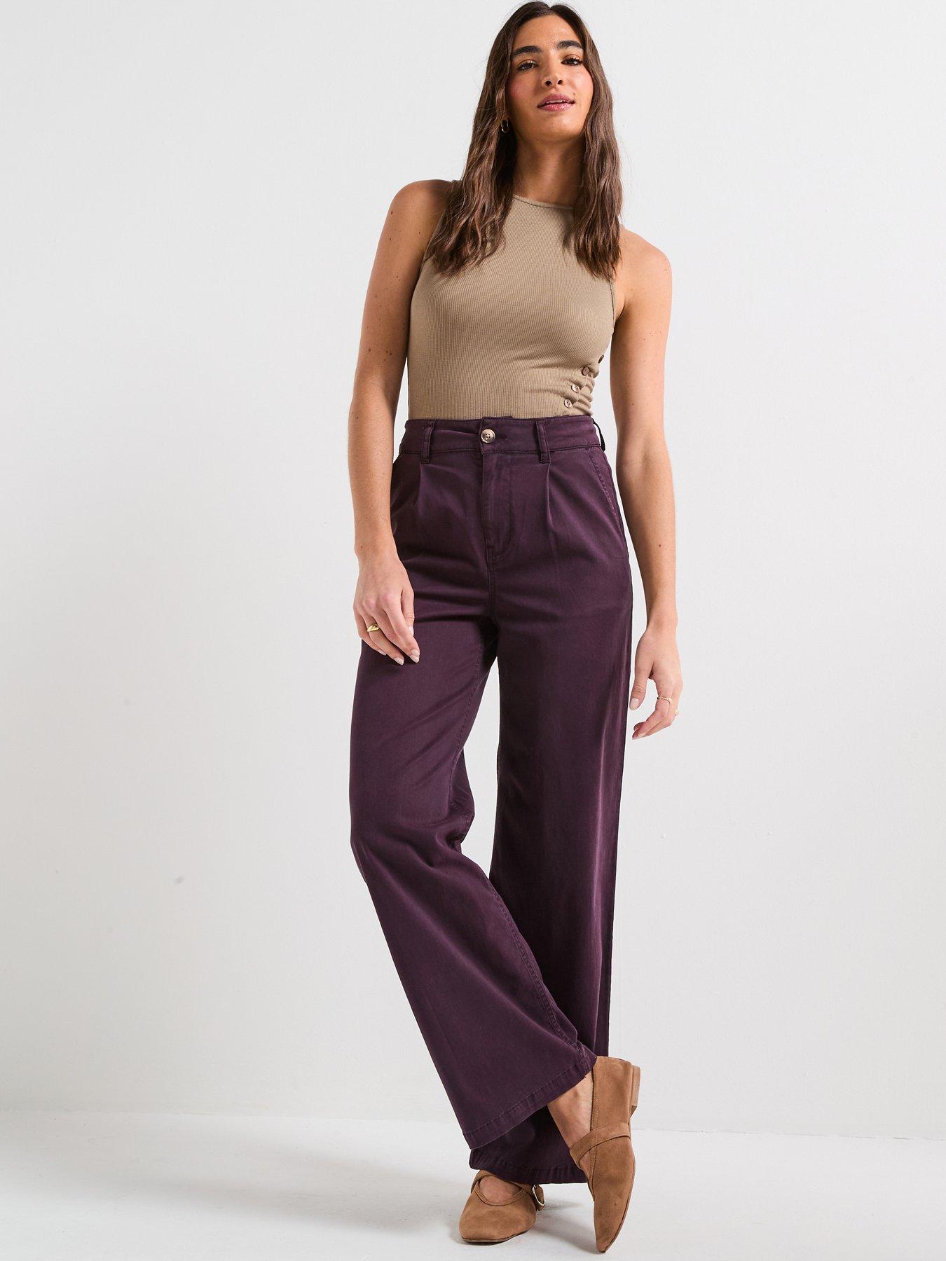 V by Very High Waist Soft Touch Pleat Top Trousers - Wine