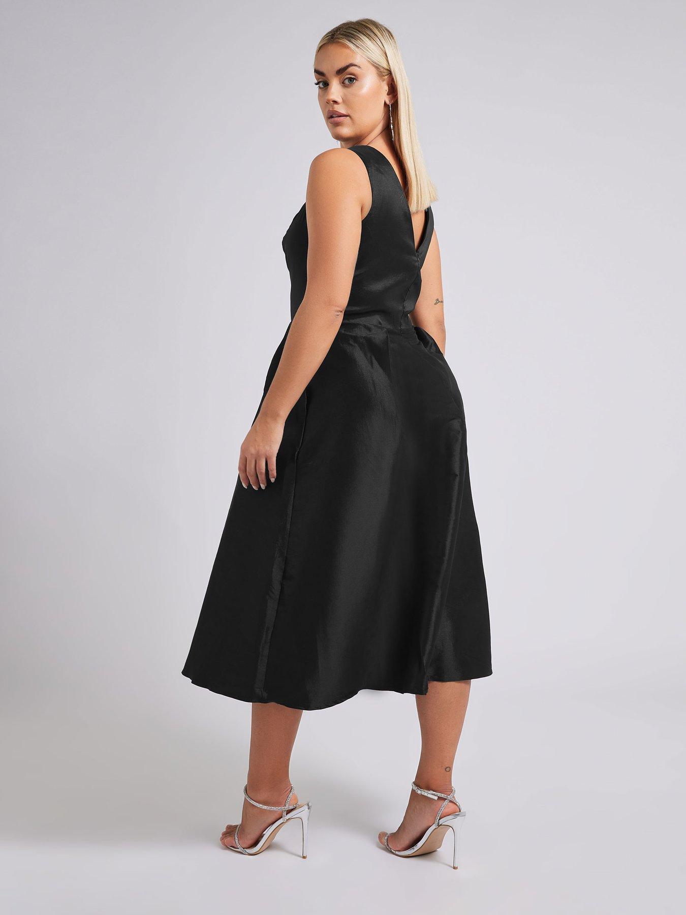 Image 2 of 4 of Yours V Neck Pleated Pocket Dress - Black