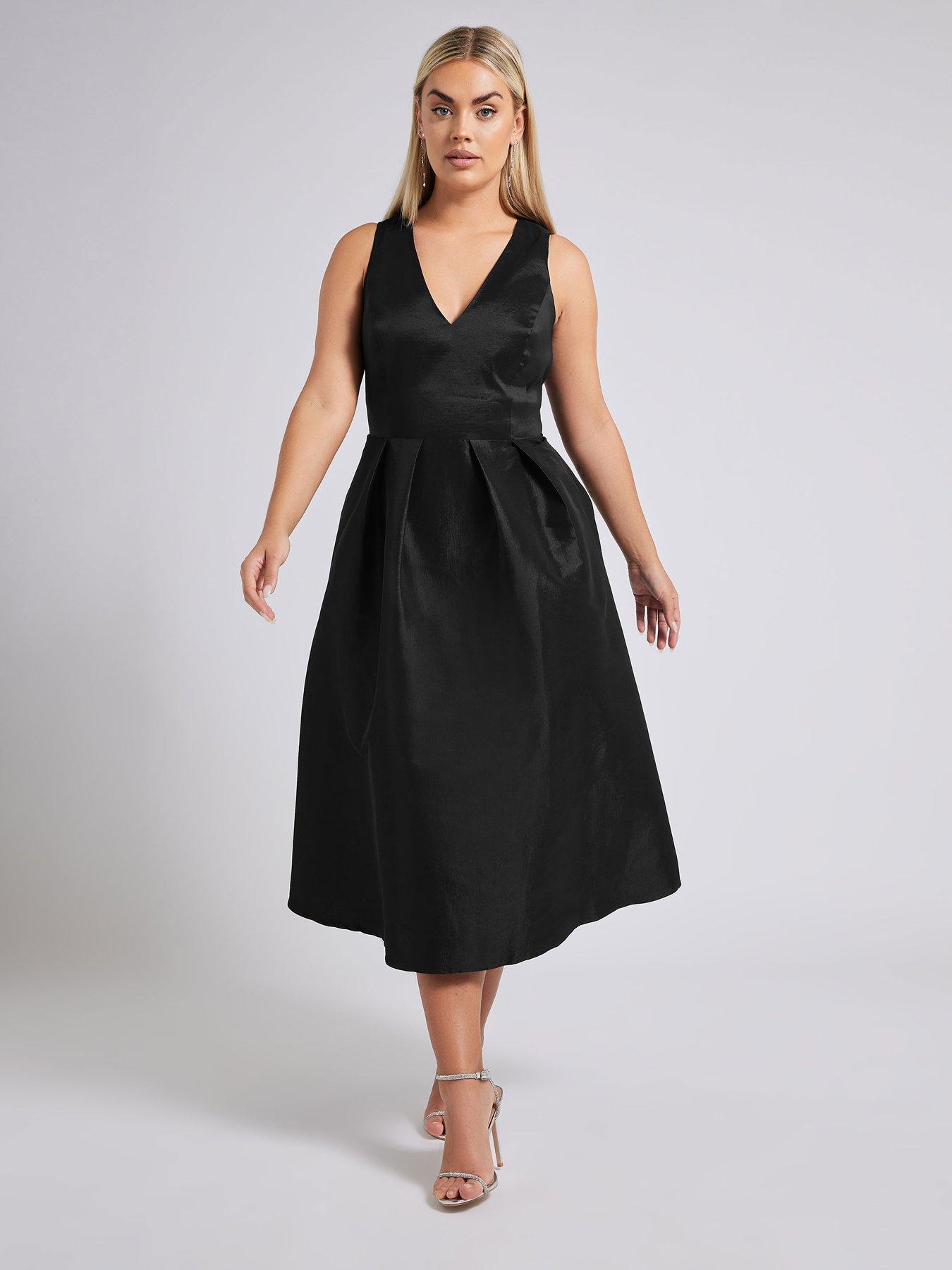 yours-v-neck-pleated-pocket-dress-blackback
