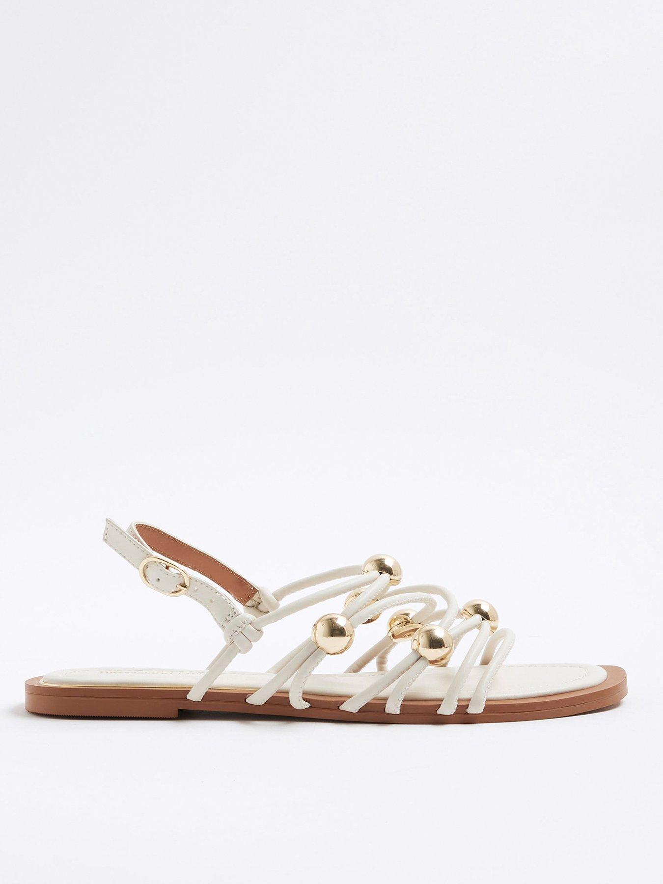 Image 1 of 5 of River Island Beaded Metal Sandal - Cream