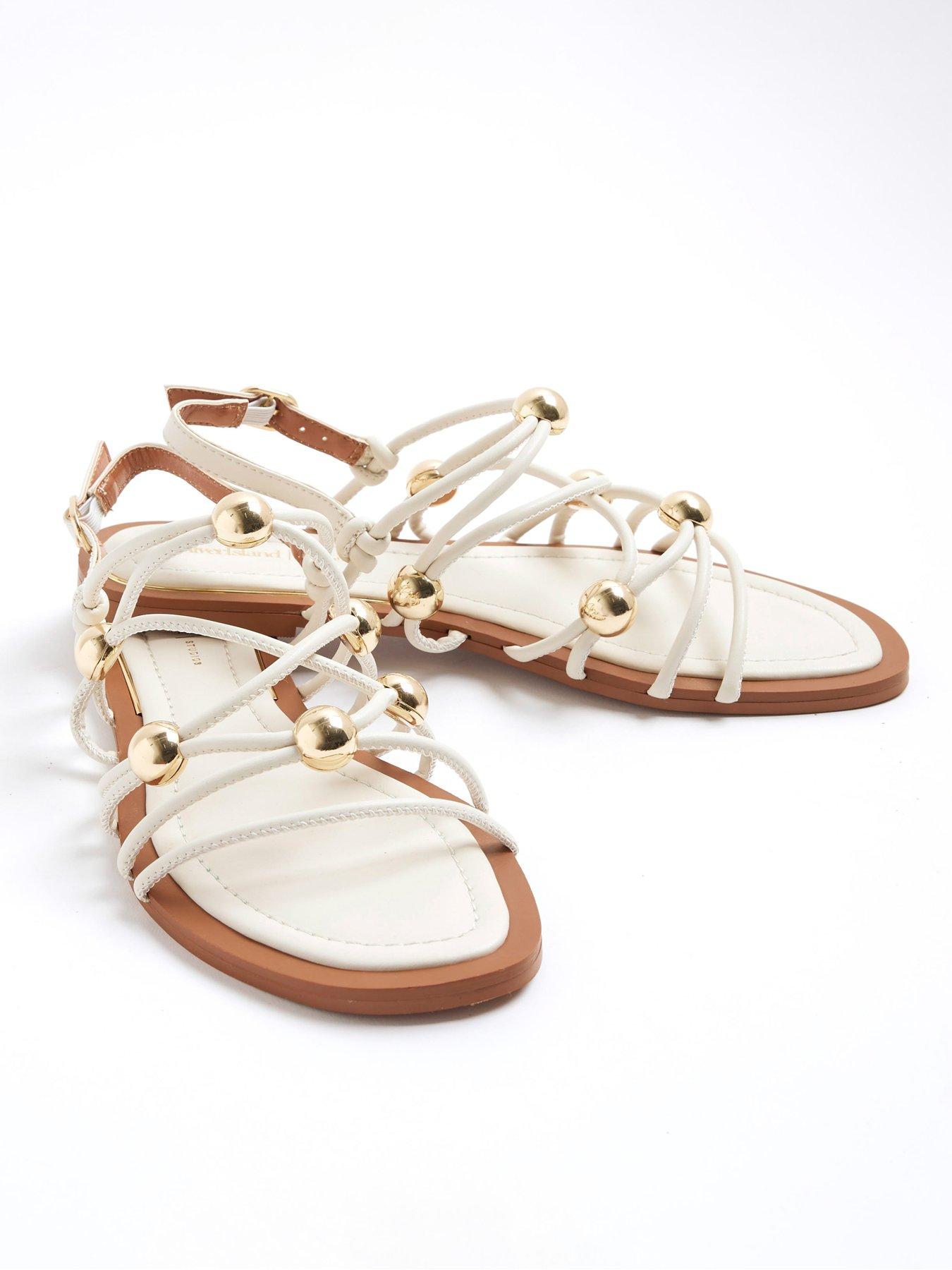 Image 5 of 5 of River Island Beaded Metal Sandal - Cream