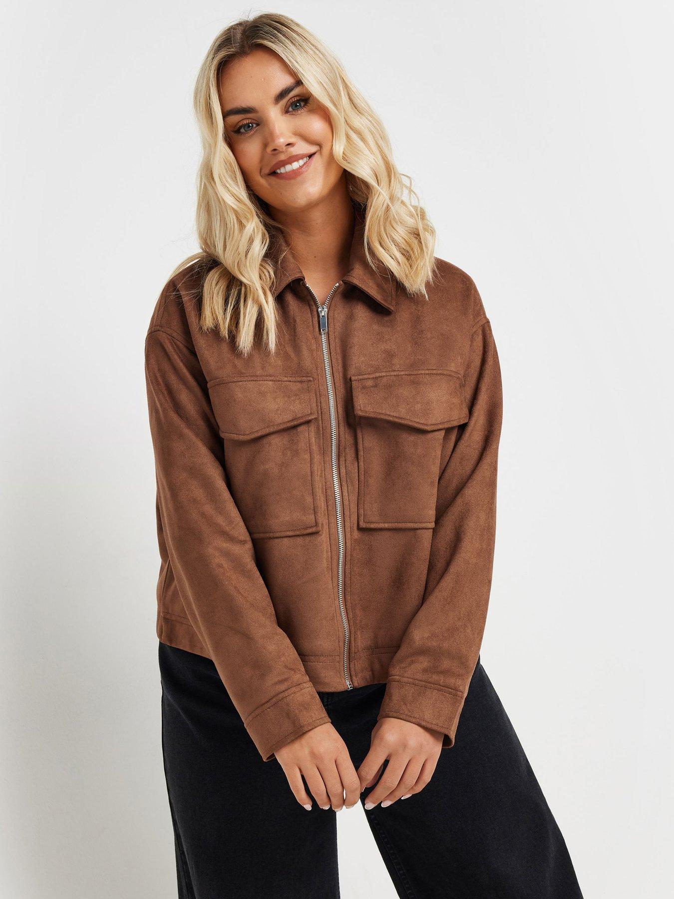 Image 1 of 4 of Yours Short Suede Jacket - Brown