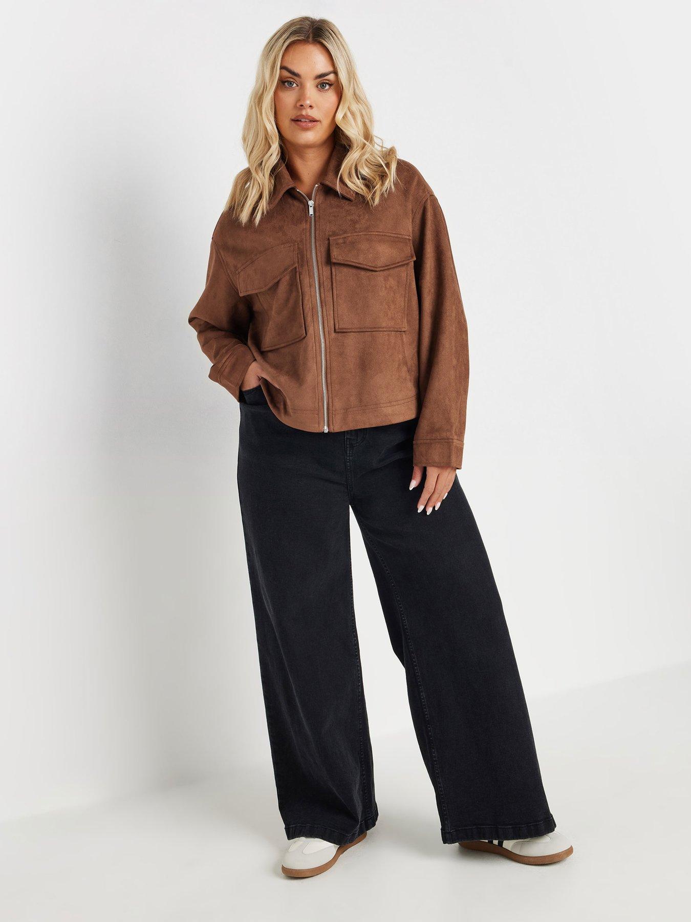 Image 3 of 4 of Yours Short Suede Jacket - Brown