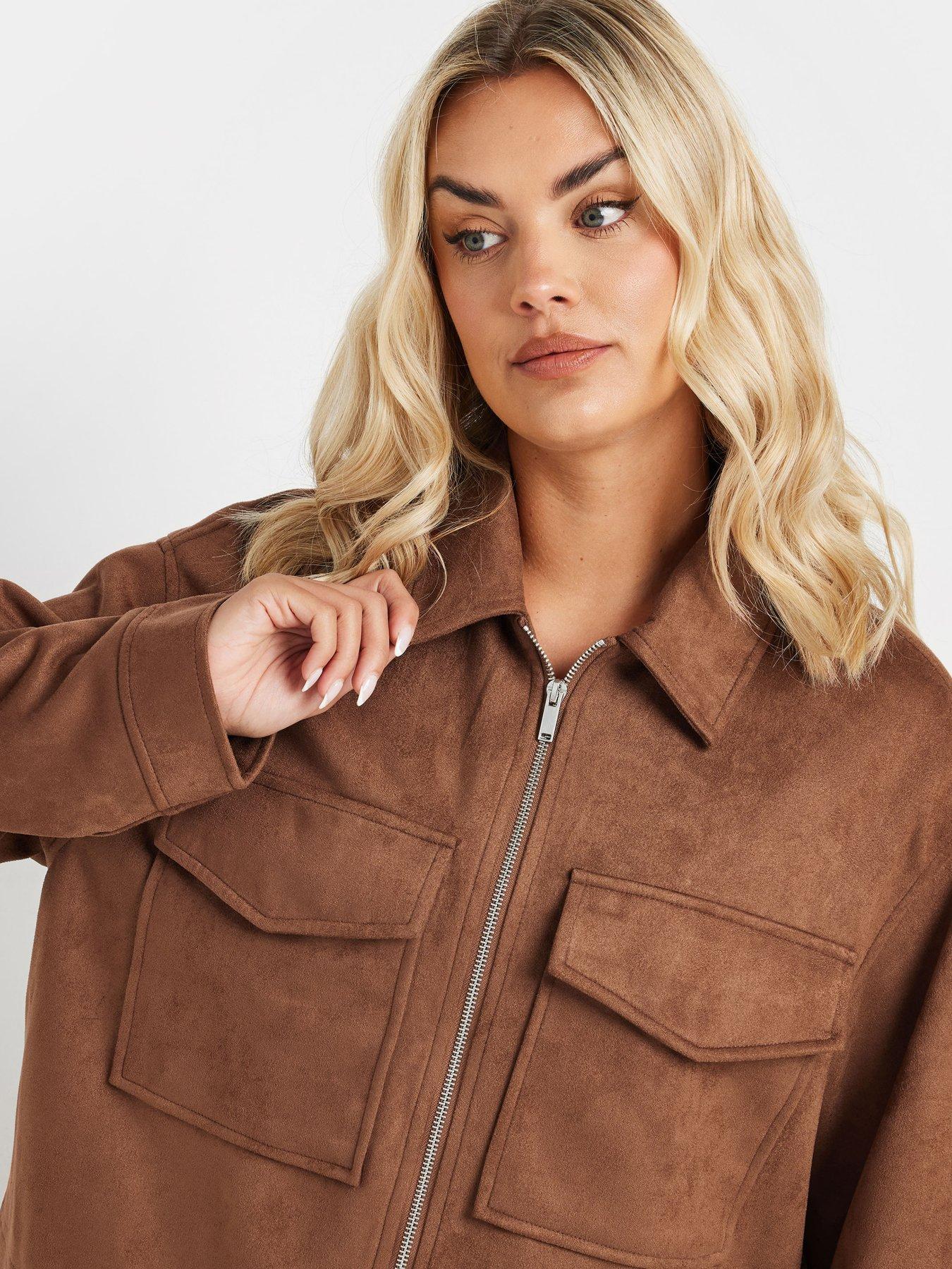 Image 4 of 4 of Yours Short Suede Jacket - Brown