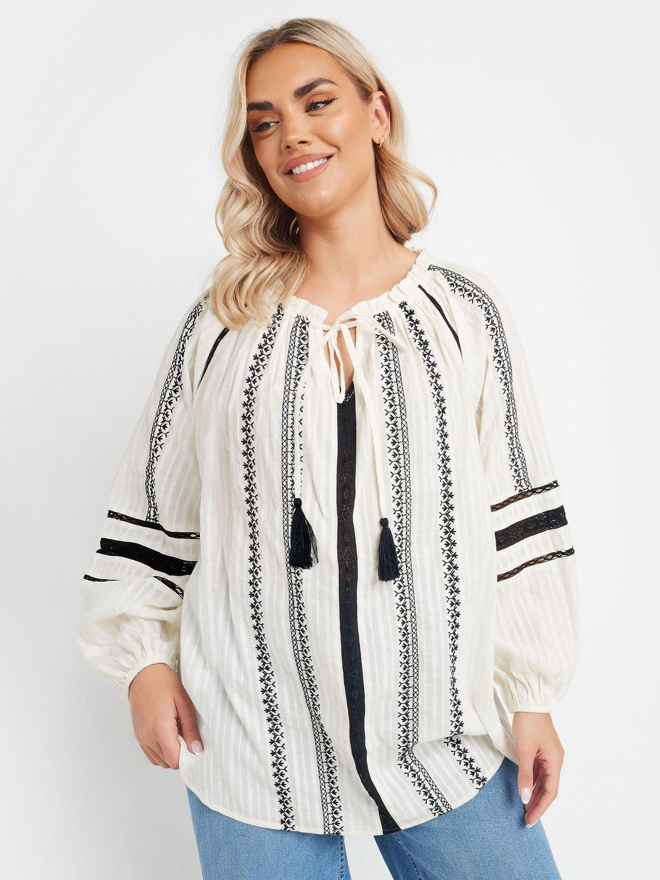 Image of Yours Contrast Boho Blouse - Cream
