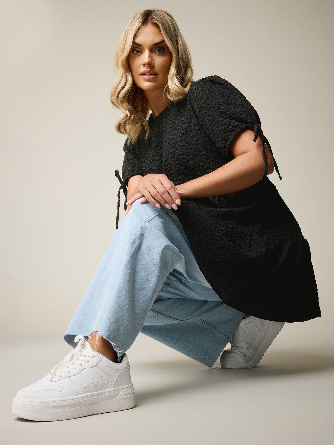 Image 4 of 4 of Yours Textured Ditsy Tiered Smock Top - Black