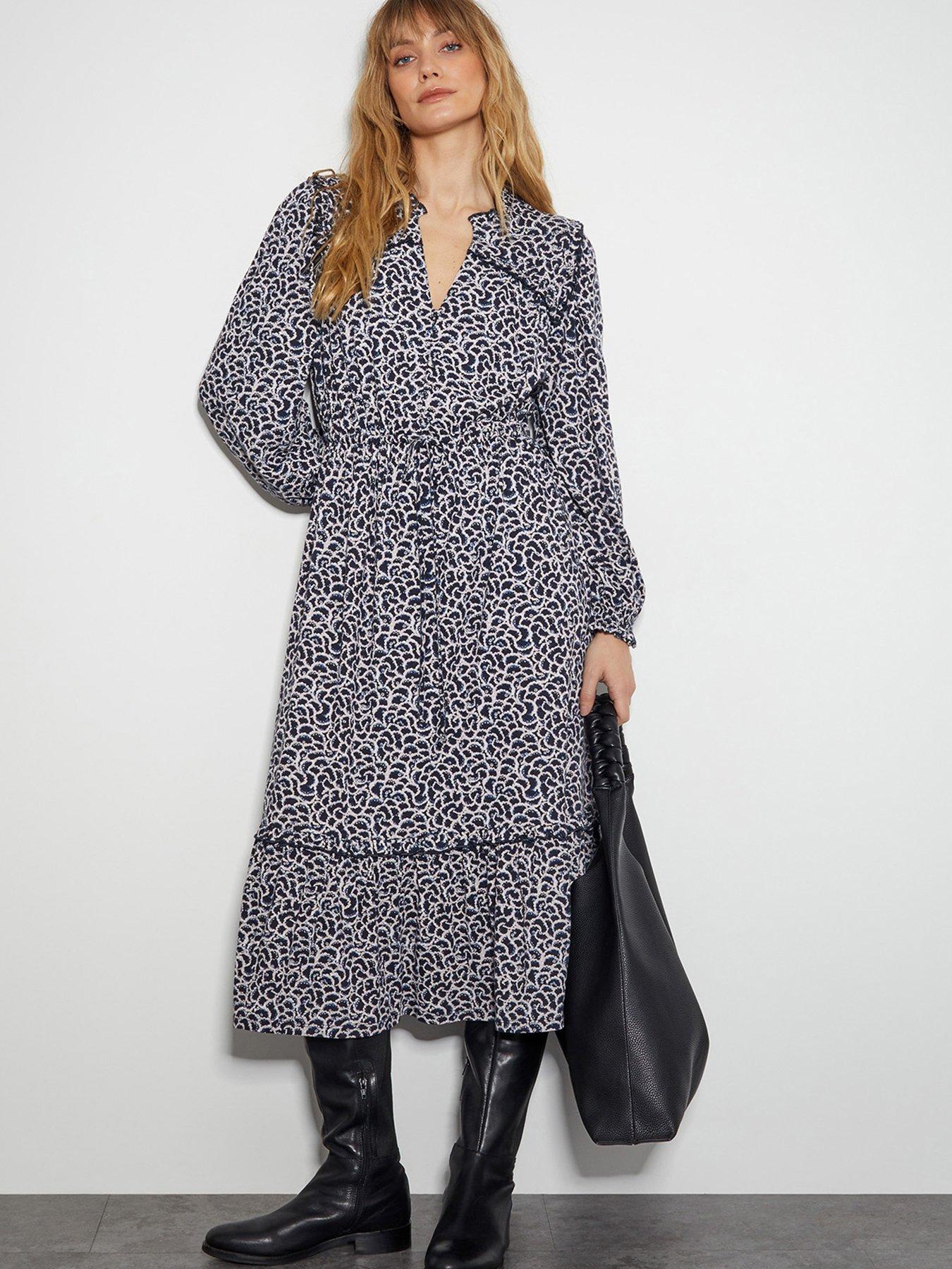 Image 1 of 5 of Monsoon Print Jersey Dress - Black