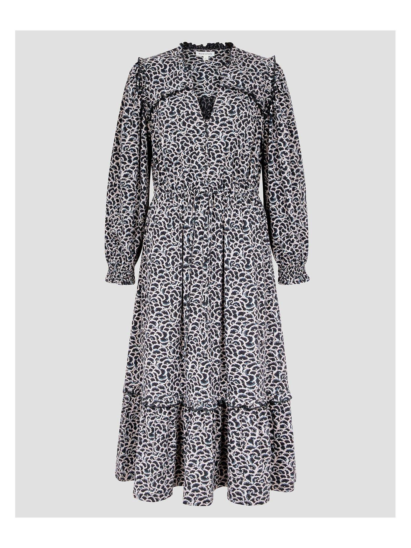 Image 3 of 5 of Monsoon Print Jersey Dress - Black