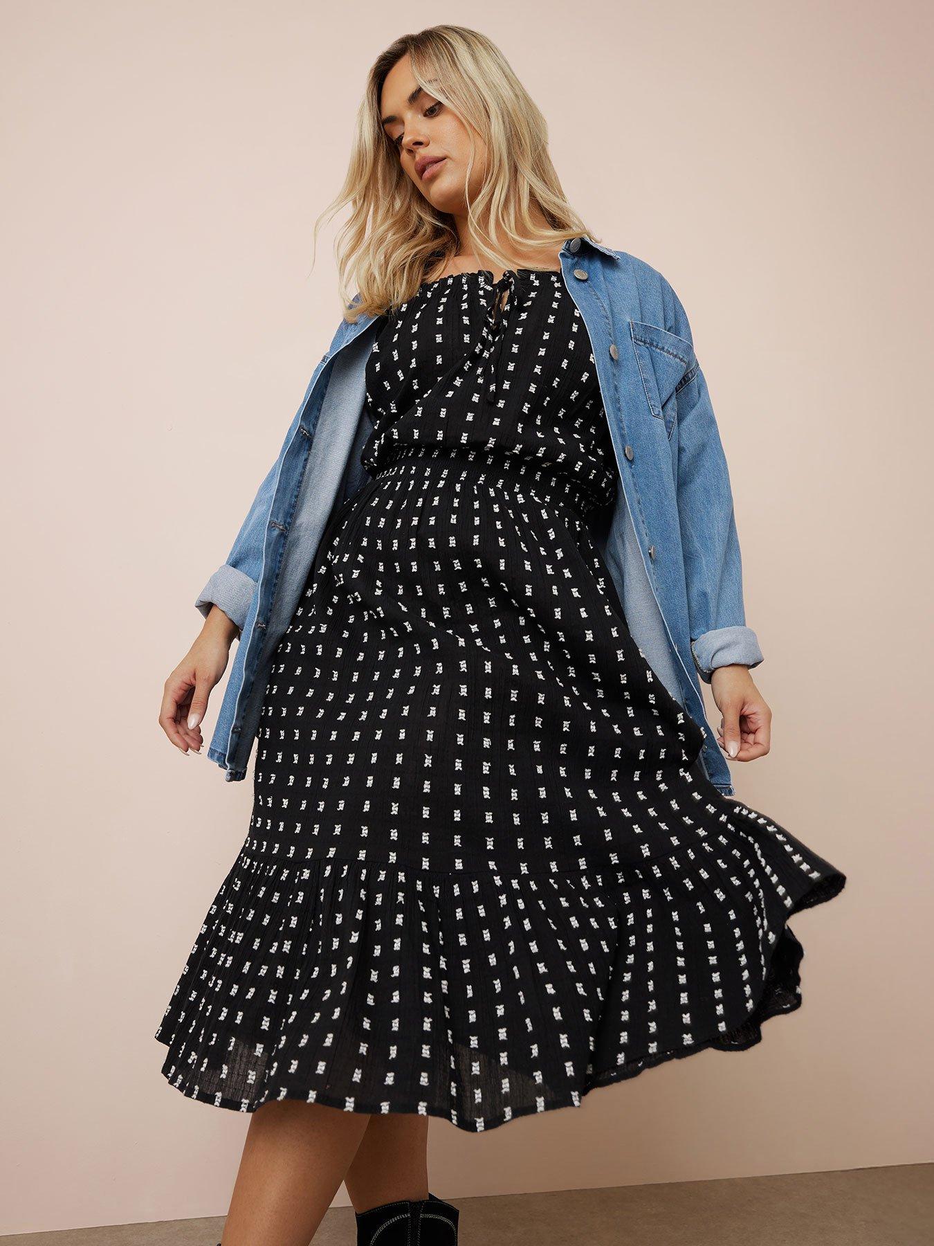 yours-swiss-dot-boho-dress-black