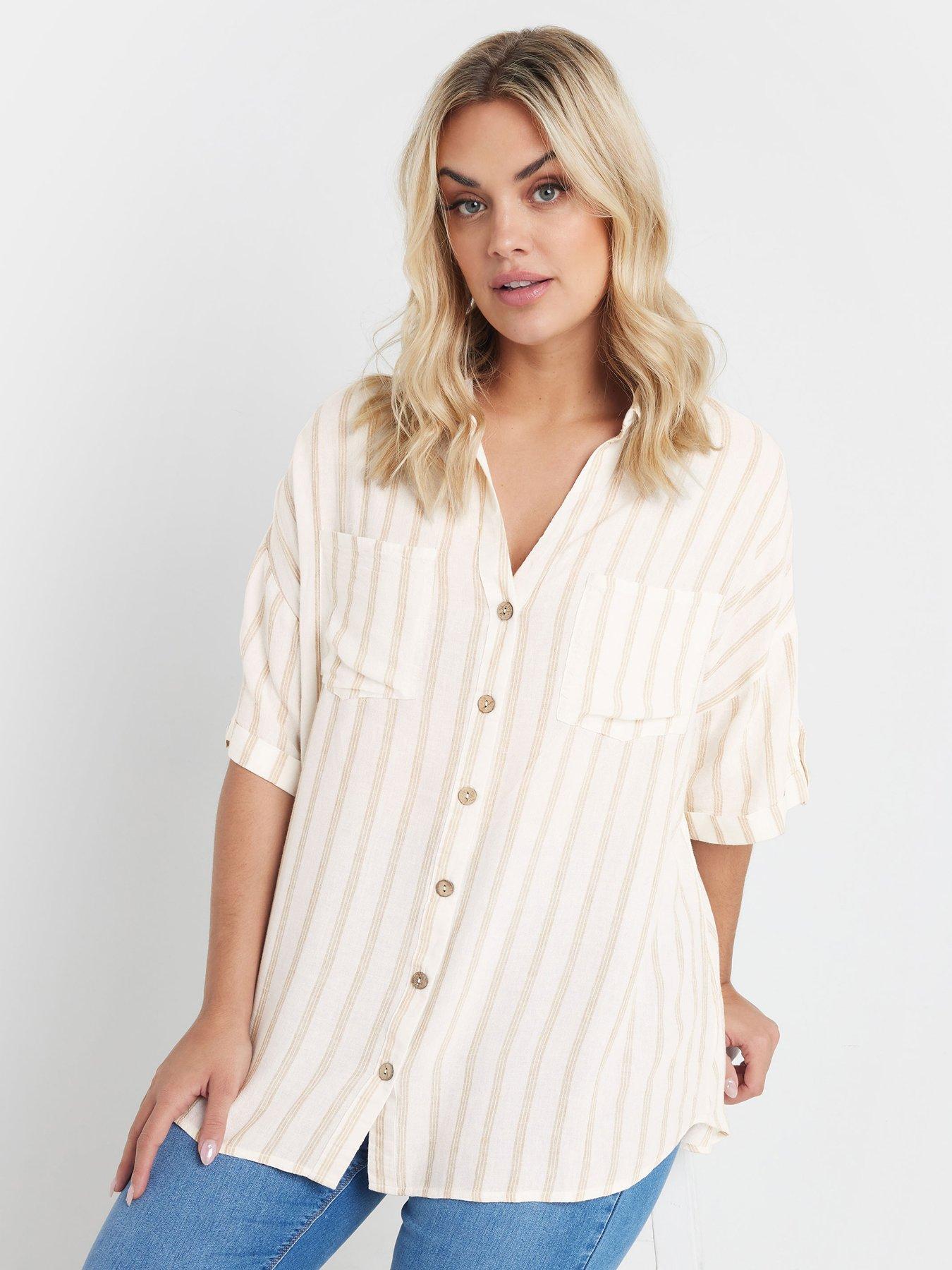 Image 1 of 4 of Yours Washed Desert Striped Shirt - Cream
