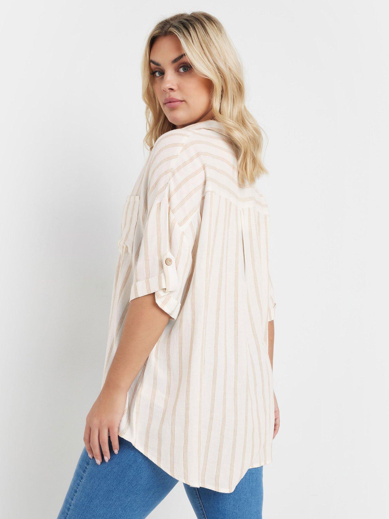 Image 2 of 4 of Yours Washed Desert Striped Shirt - Cream