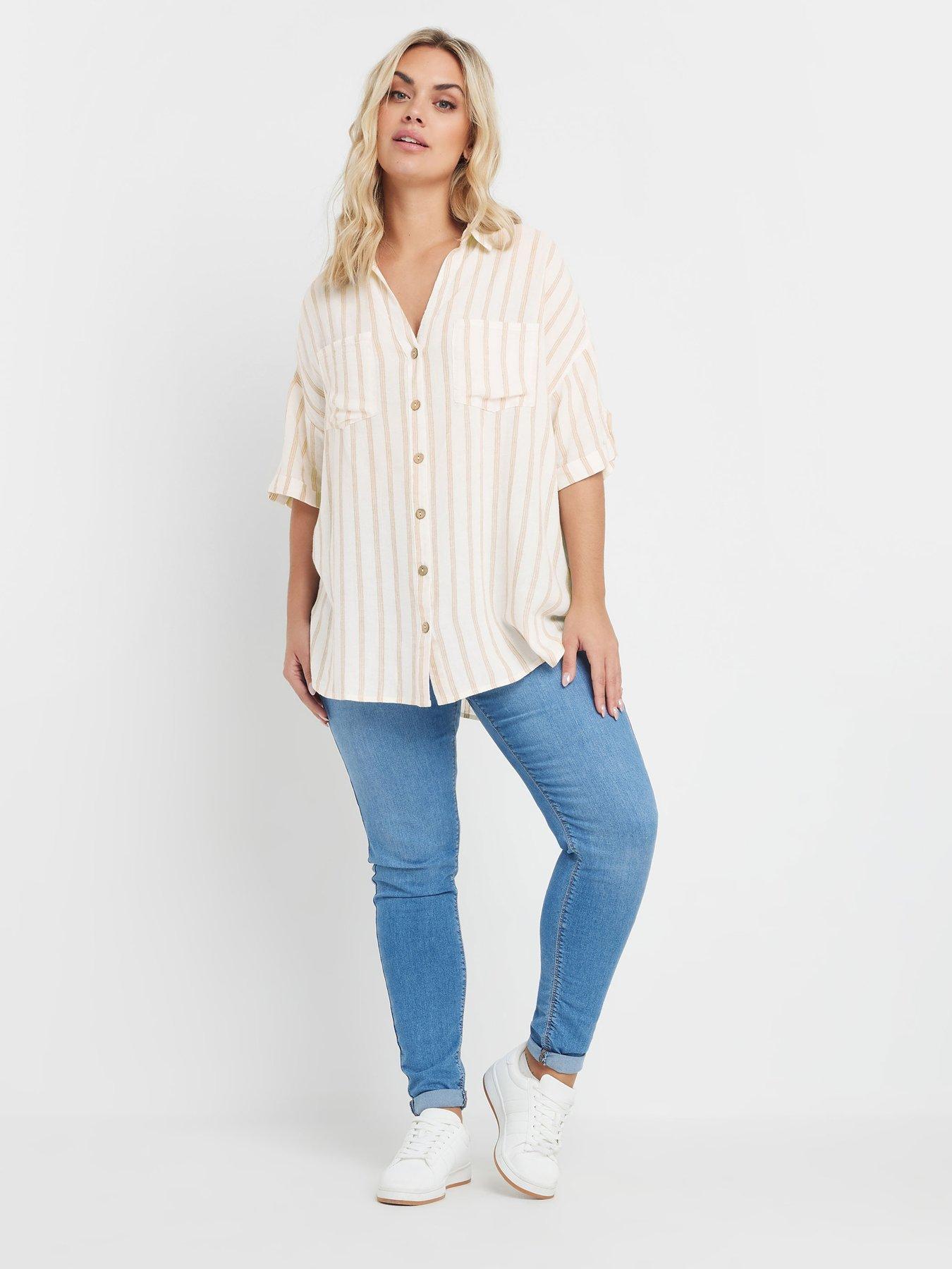 Image 3 of 4 of Yours Washed Desert Striped Shirt - Cream