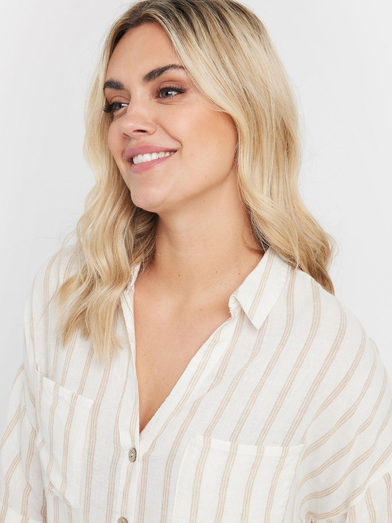 Image 4 of 4 of Yours Washed Desert Striped Shirt - Cream