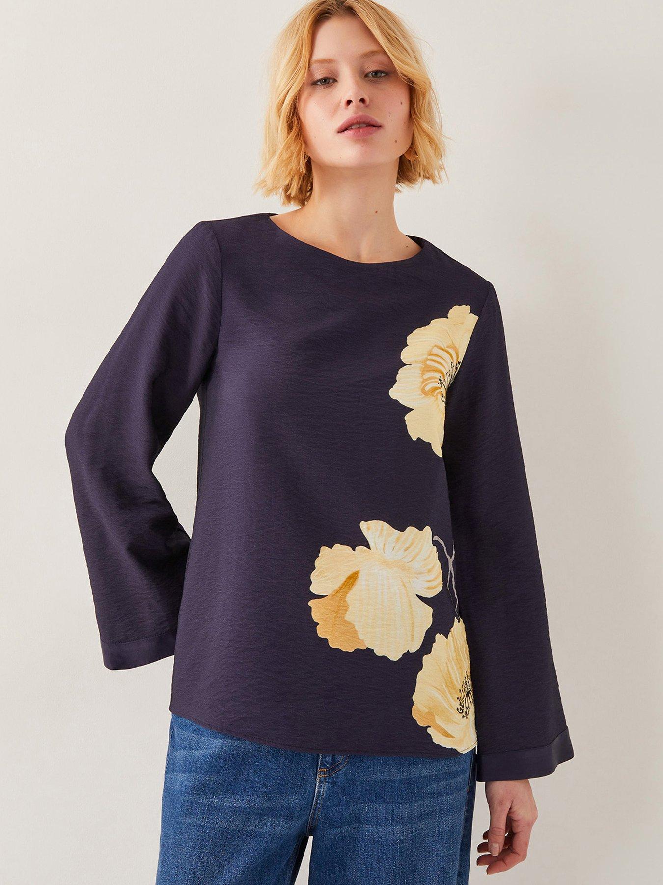 Image 1 of 4 of Monsoon Fearne Flower Top - Navy