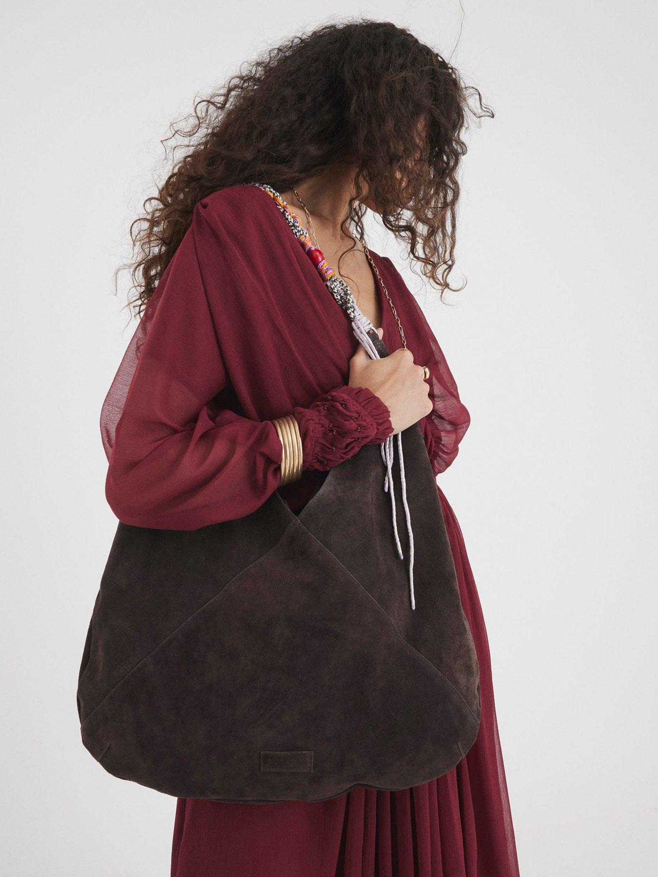 River Island Oversized Suede Rope Slouch - Dark Brown