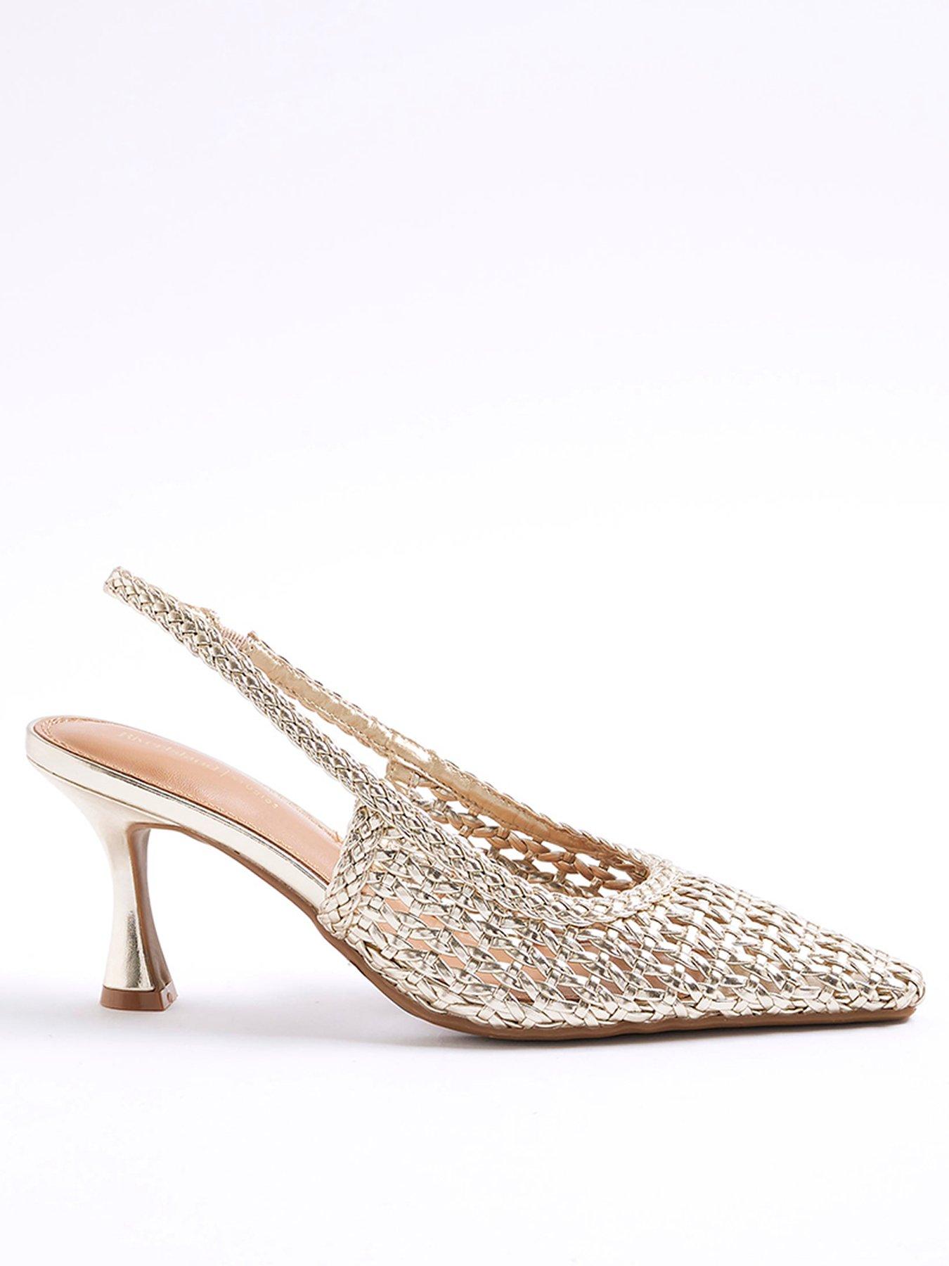 Image of River Island Woven Sling Back Court Shoes - Gold