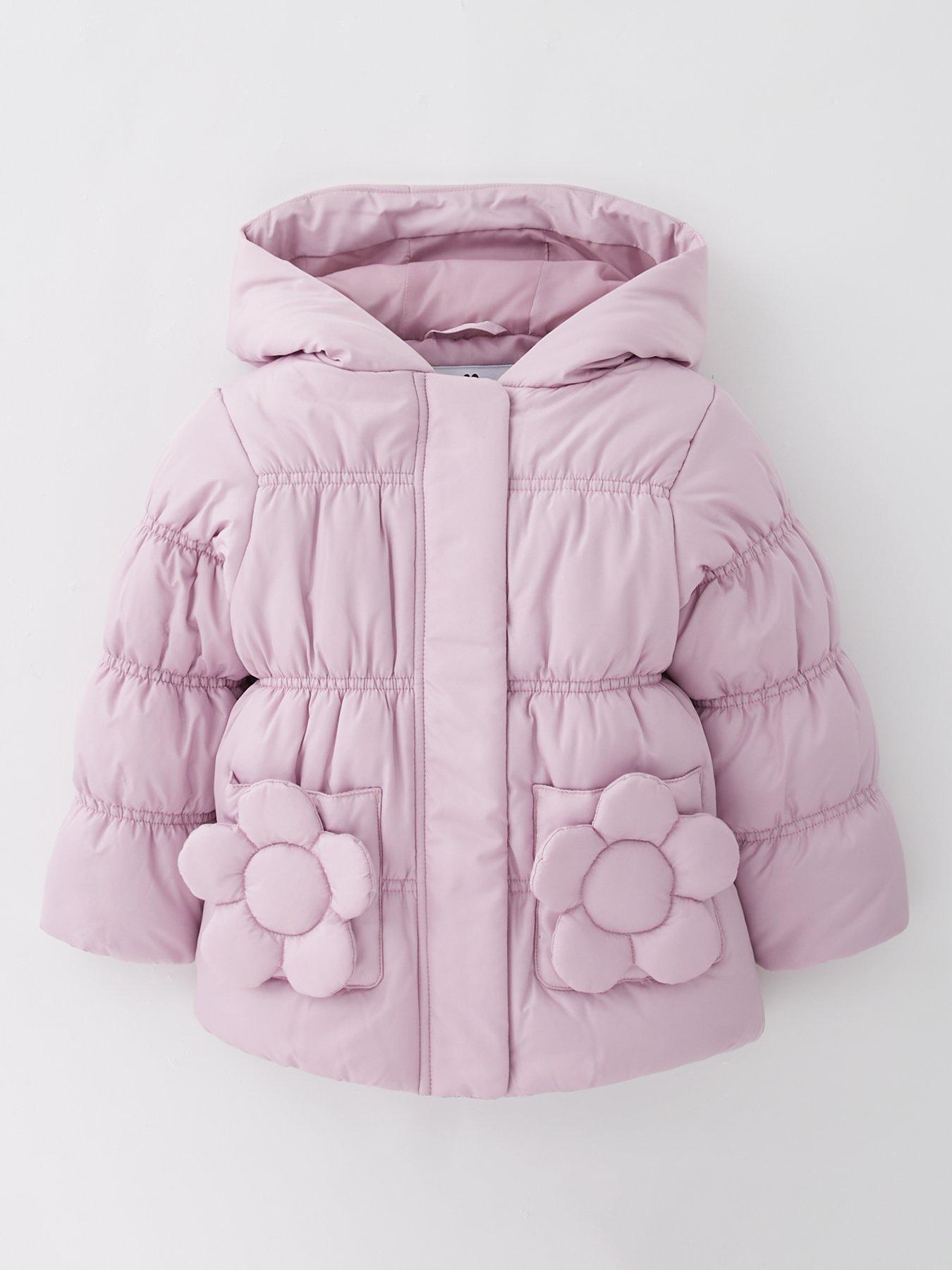 V by Very Girls Hooded Padded Coat With Flower Pocket - Purple