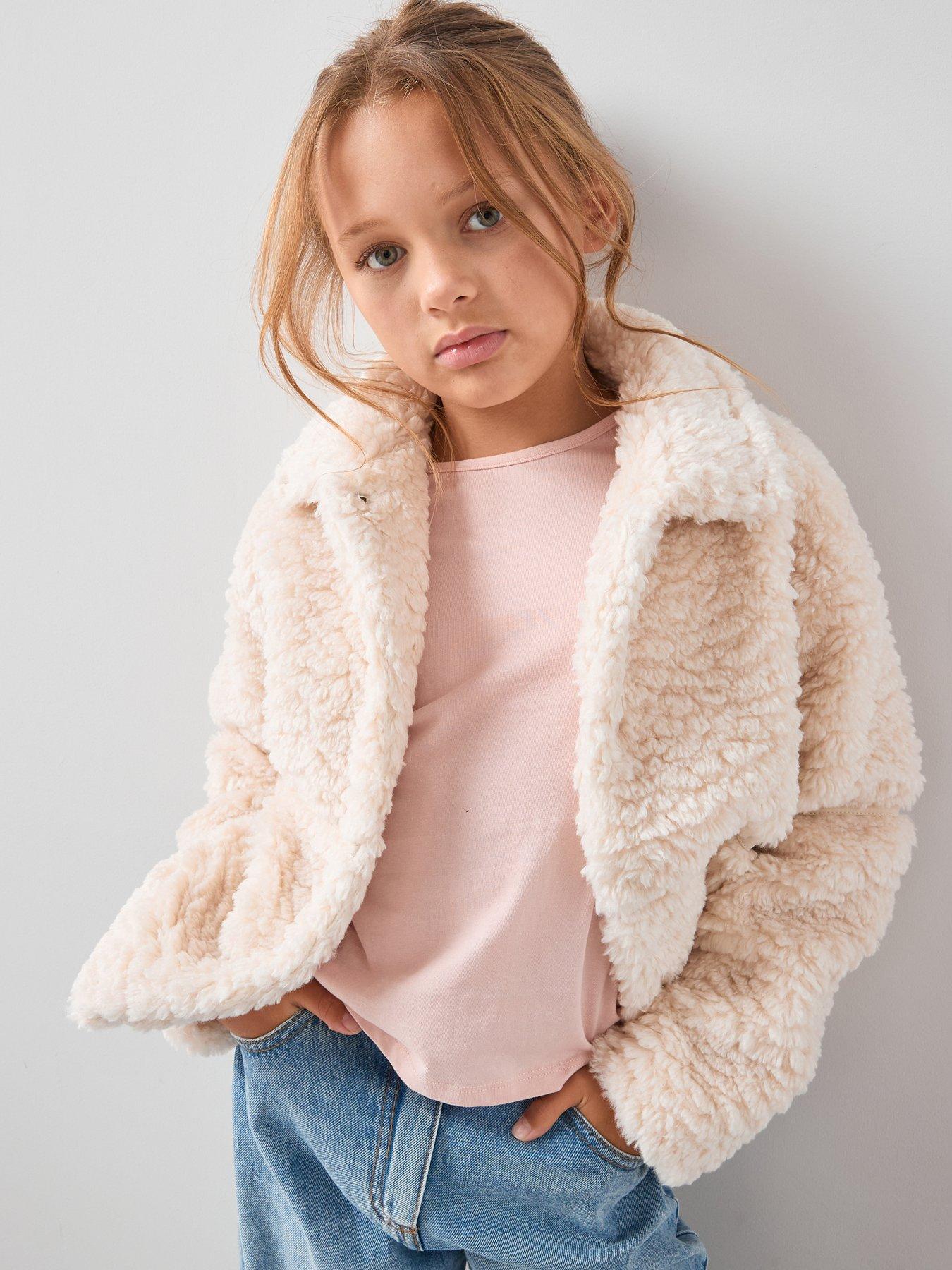 The Very Collection Girls Borg Seam Detailed Coat - Cream
