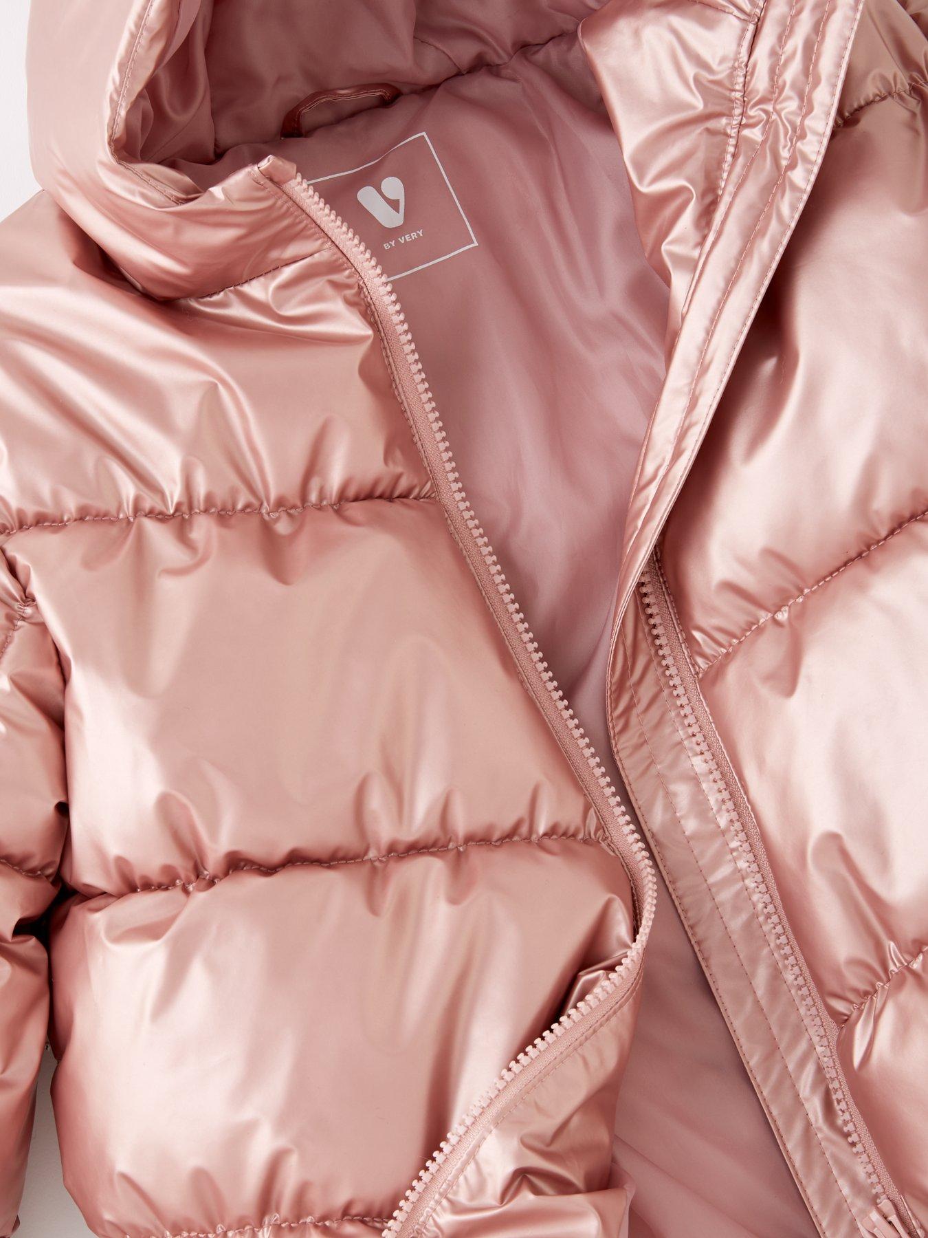 Image 5 of 5 of V by Very Girls Metallic Padded Heavy Weight Coat - Pink