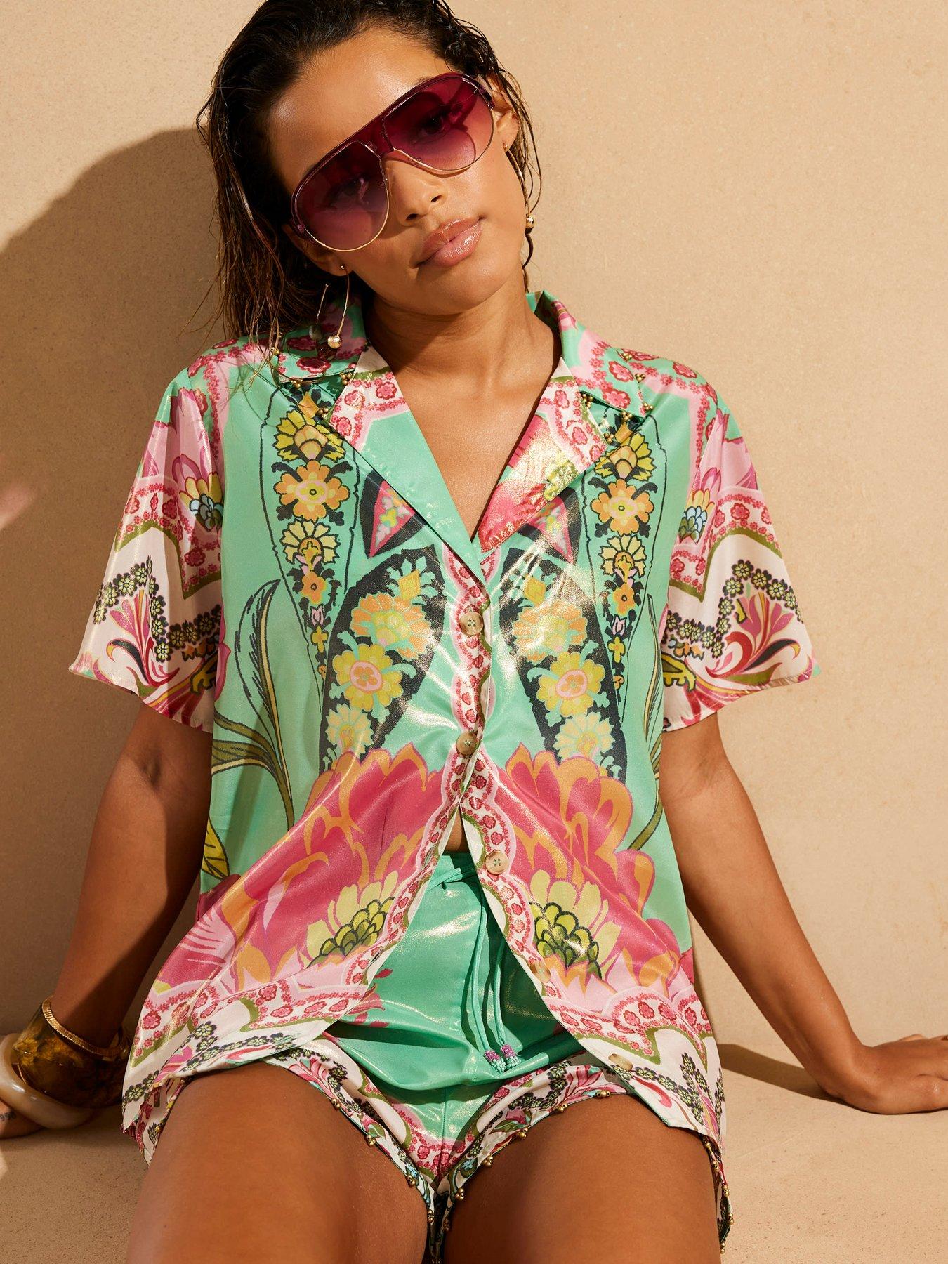 Image of River Island Del Maar Floral Resort Shirt - Light Green