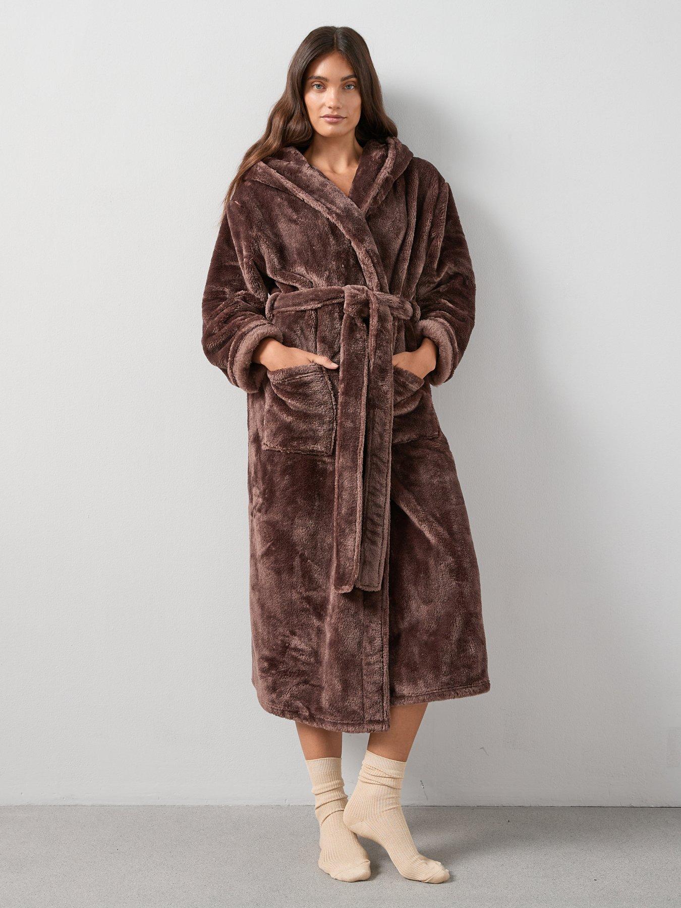 V by Very Wellsoft Longline Hooded Dressing Gown - Brown