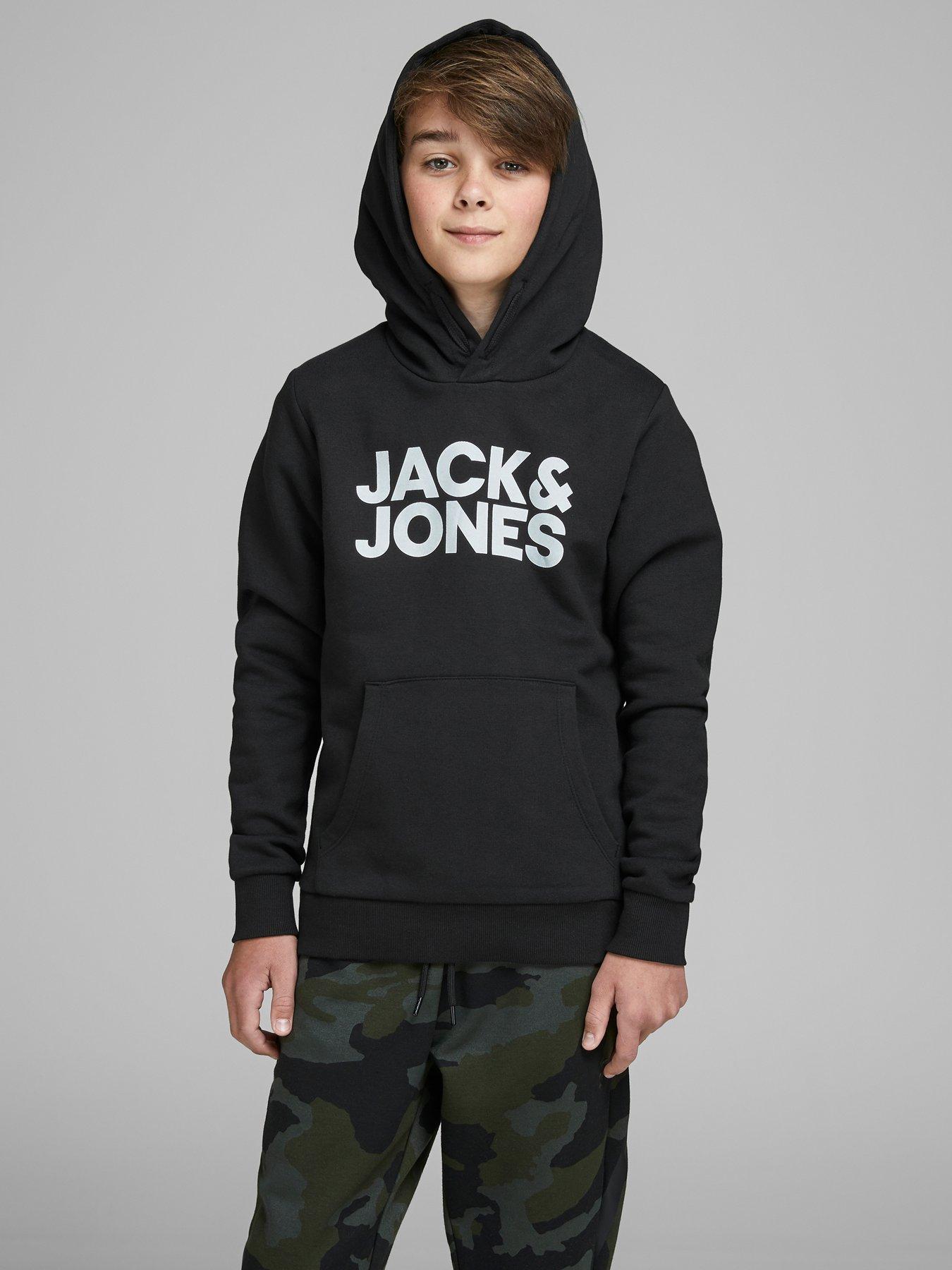 Jack & Jones Junior Boys Corp Logo Hoodie - Black