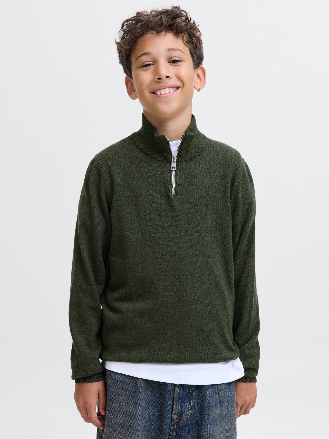 Jack & Jones Junior Boys 1/4 Zip Knitted Jumper - Khaki