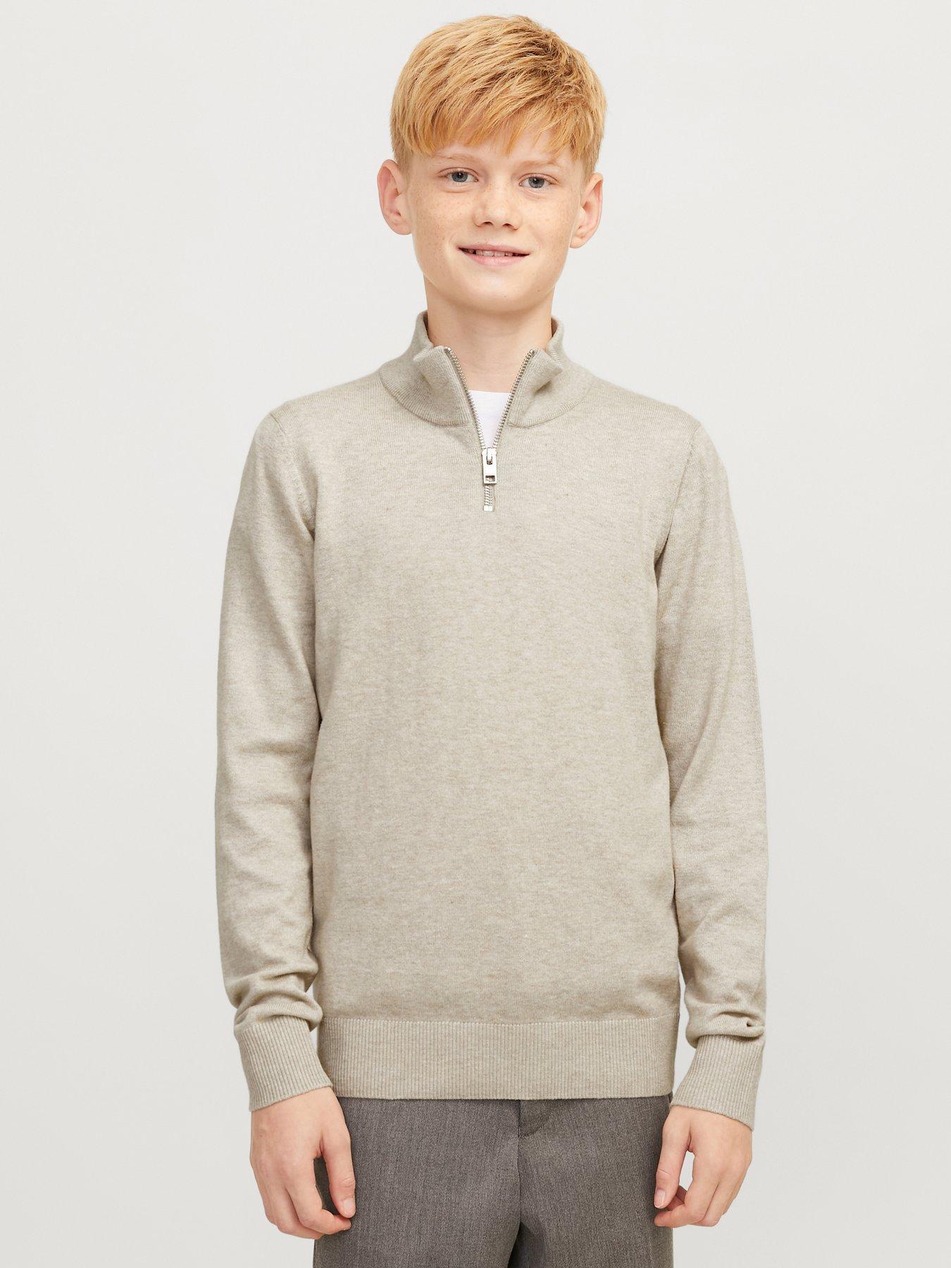 Jack & Jones Junior Boys 1Quarter Zip Knitted Jumper - Oatmeal Melange - Beige