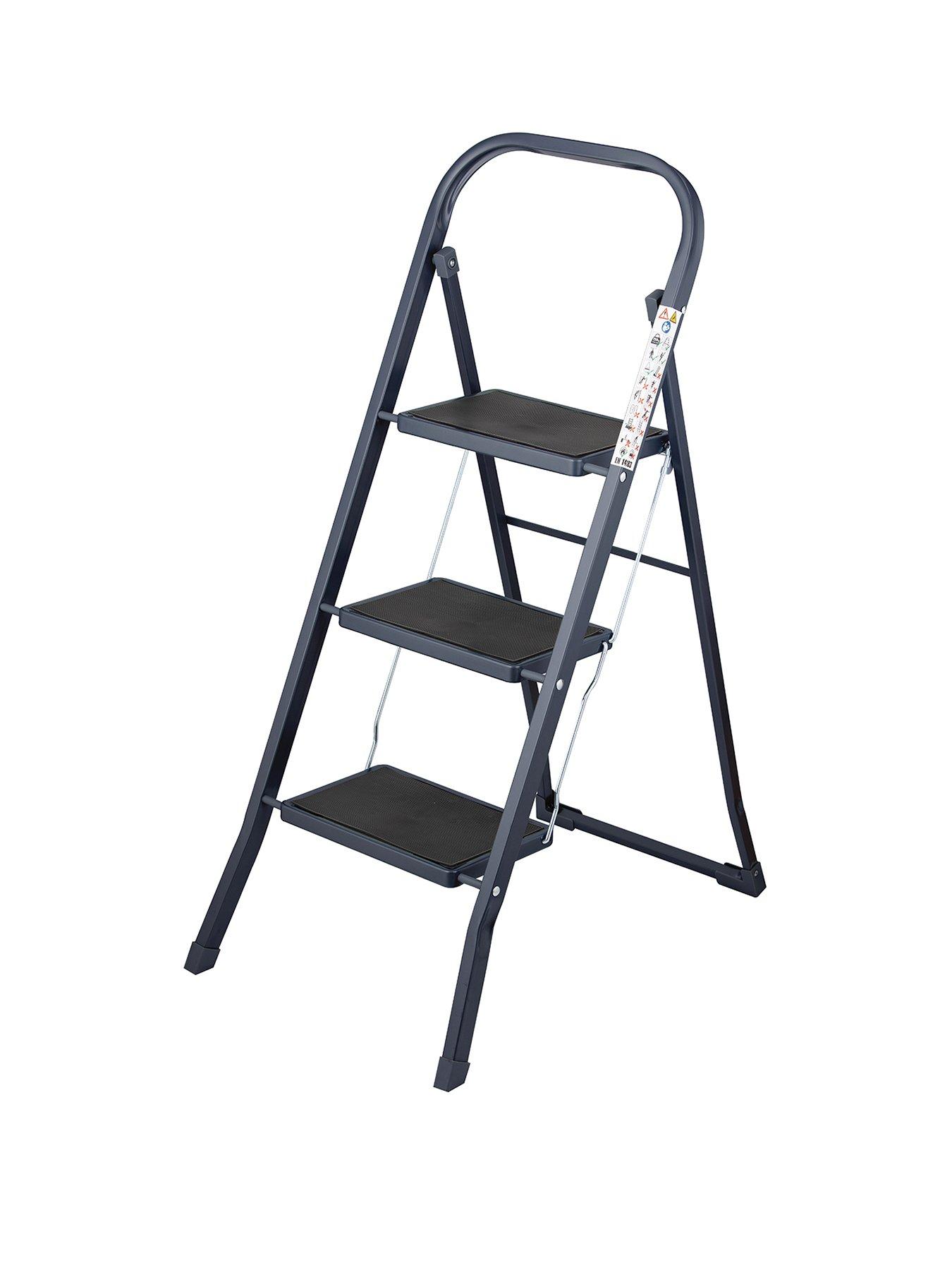 undefined OurHouse SR20056ATH 3 Rubber Tread Steel Step Ladder, Anthracite Grey