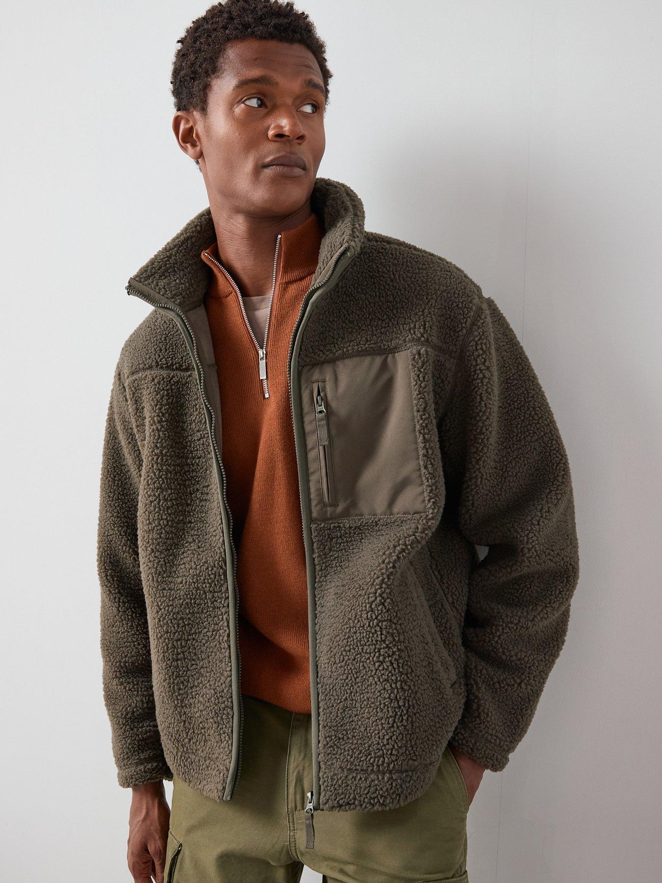 The Very Collection Borg Contrast Jacket - Khaki