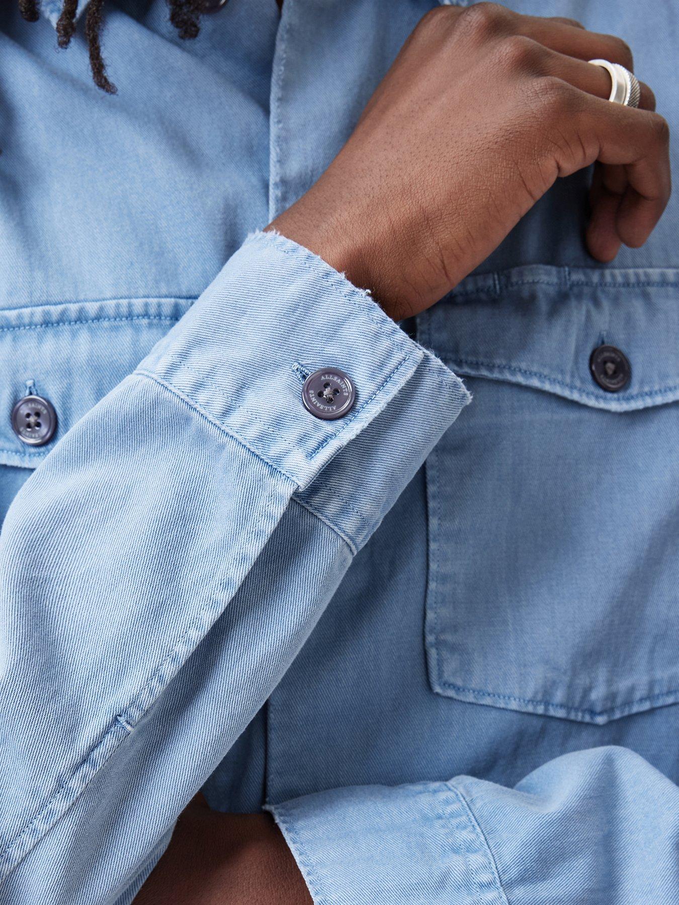 Image 4 of 6 of AllSaints Spotter Long Sleeve Shirt - Blue