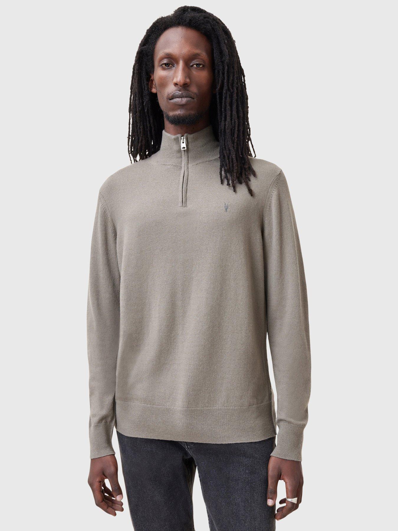 Image 1 of 6 of AllSaints Kilburn Funnel Neck Zip Knitted Jumper - Brown