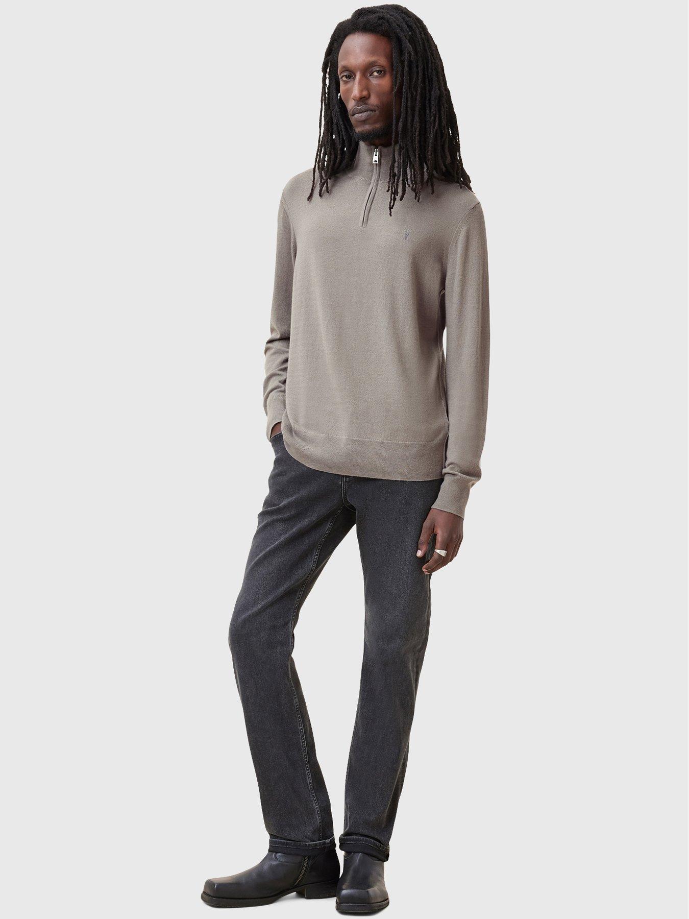 Image 3 of 6 of AllSaints Kilburn Funnel Neck Zip Knitted Jumper - Brown