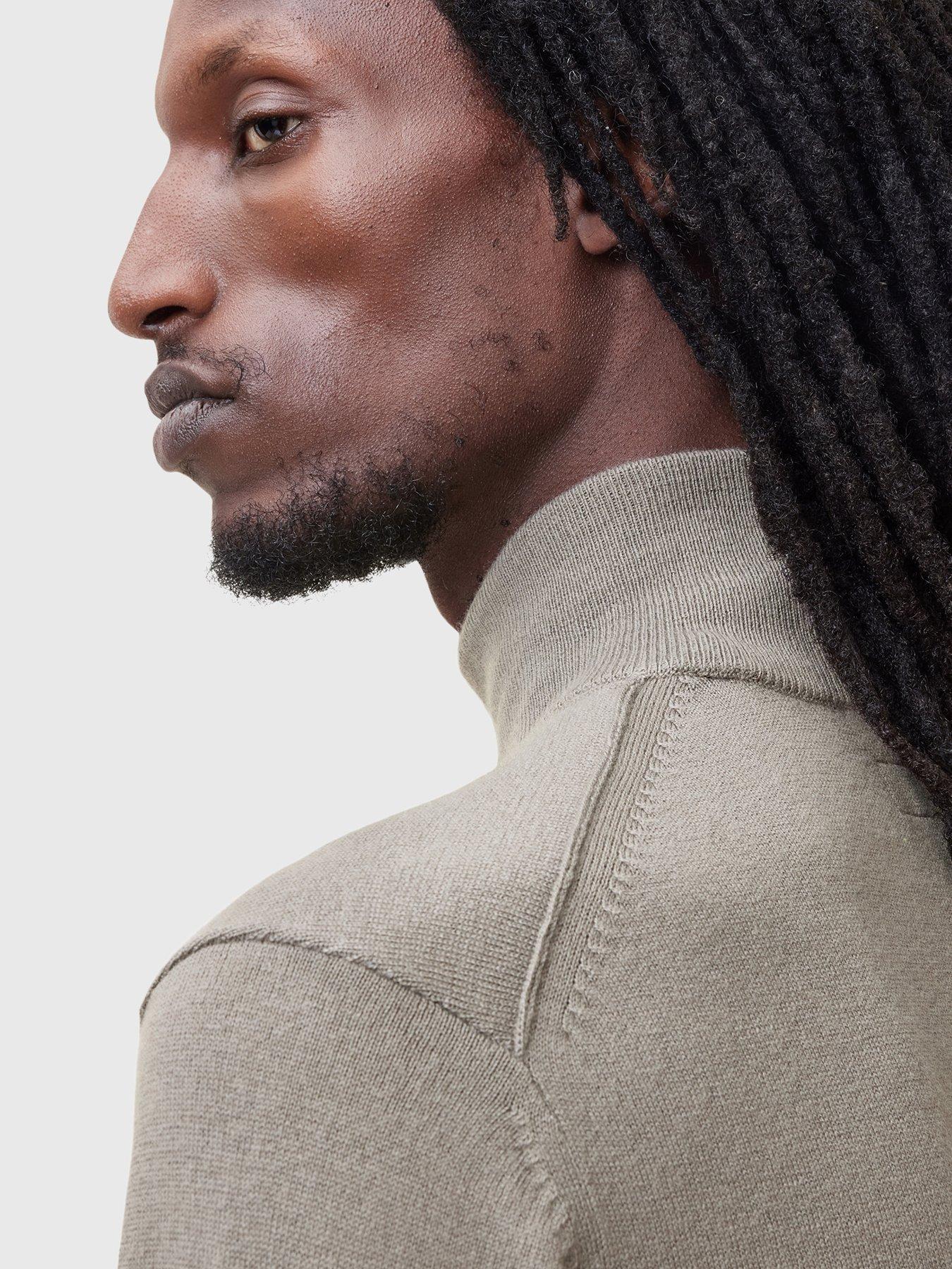 Image 4 of 6 of AllSaints Kilburn Funnel Neck Zip Knitted Jumper - Brown