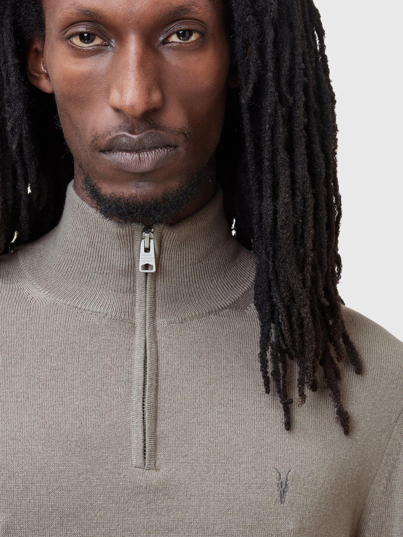 Image 5 of 6 of AllSaints Kilburn Funnel Neck Zip Knitted Jumper - Brown