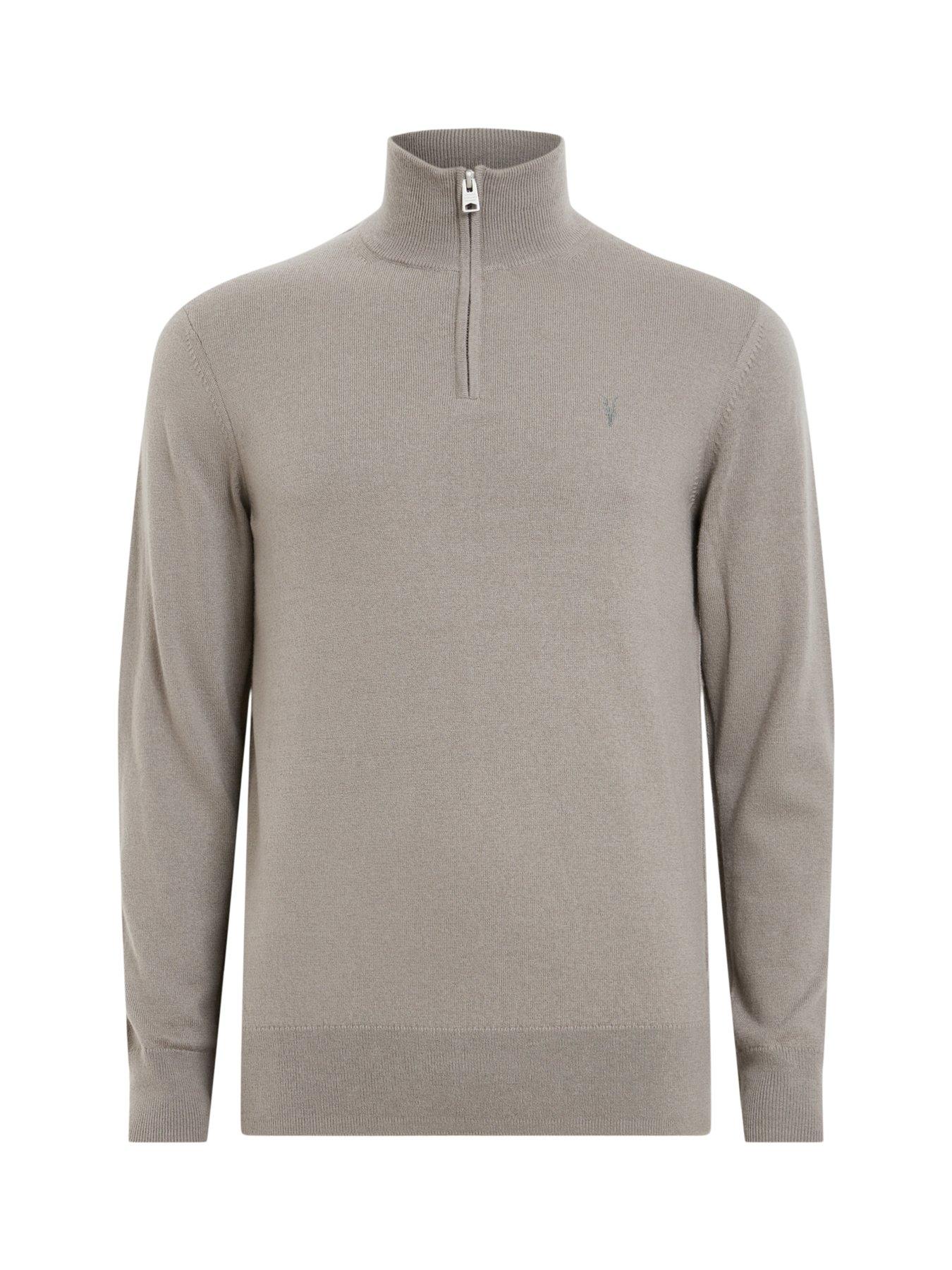 Image 6 of 6 of AllSaints Kilburn Funnel Neck Zip Knitted Jumper - Brown