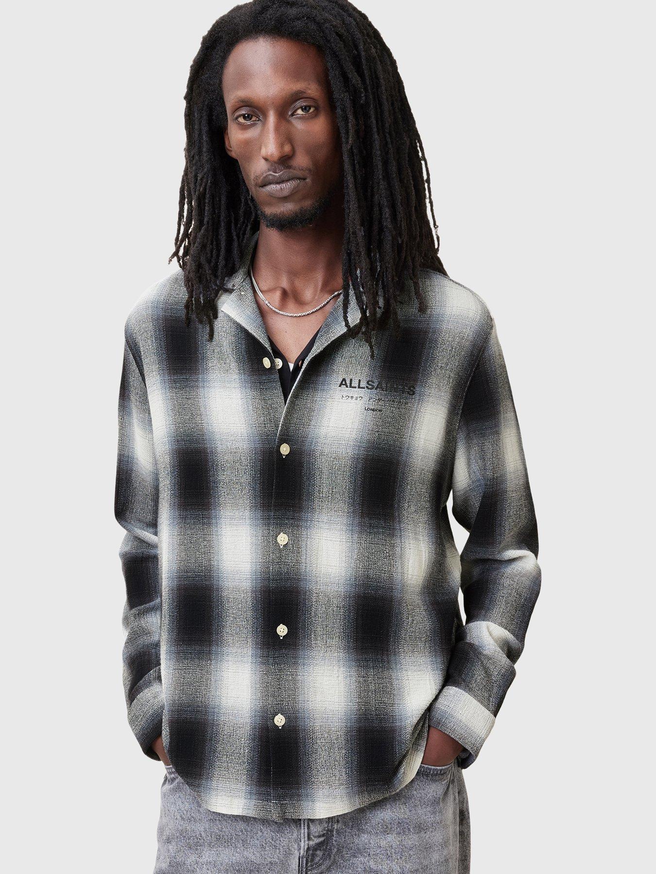 Image 1 of 6 of AllSaints Underfade Long Sleeve Checked Shirt - Grey