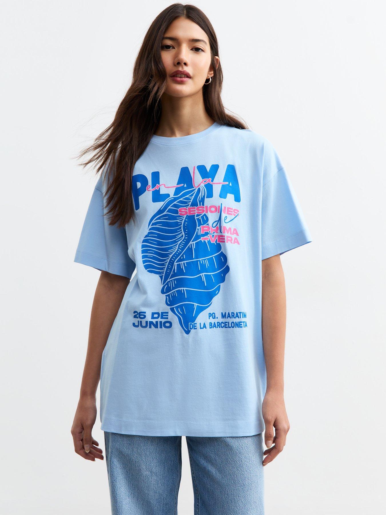 Image 1 of 4 of New Look Shell Graphic Print T-Shirt - Blue